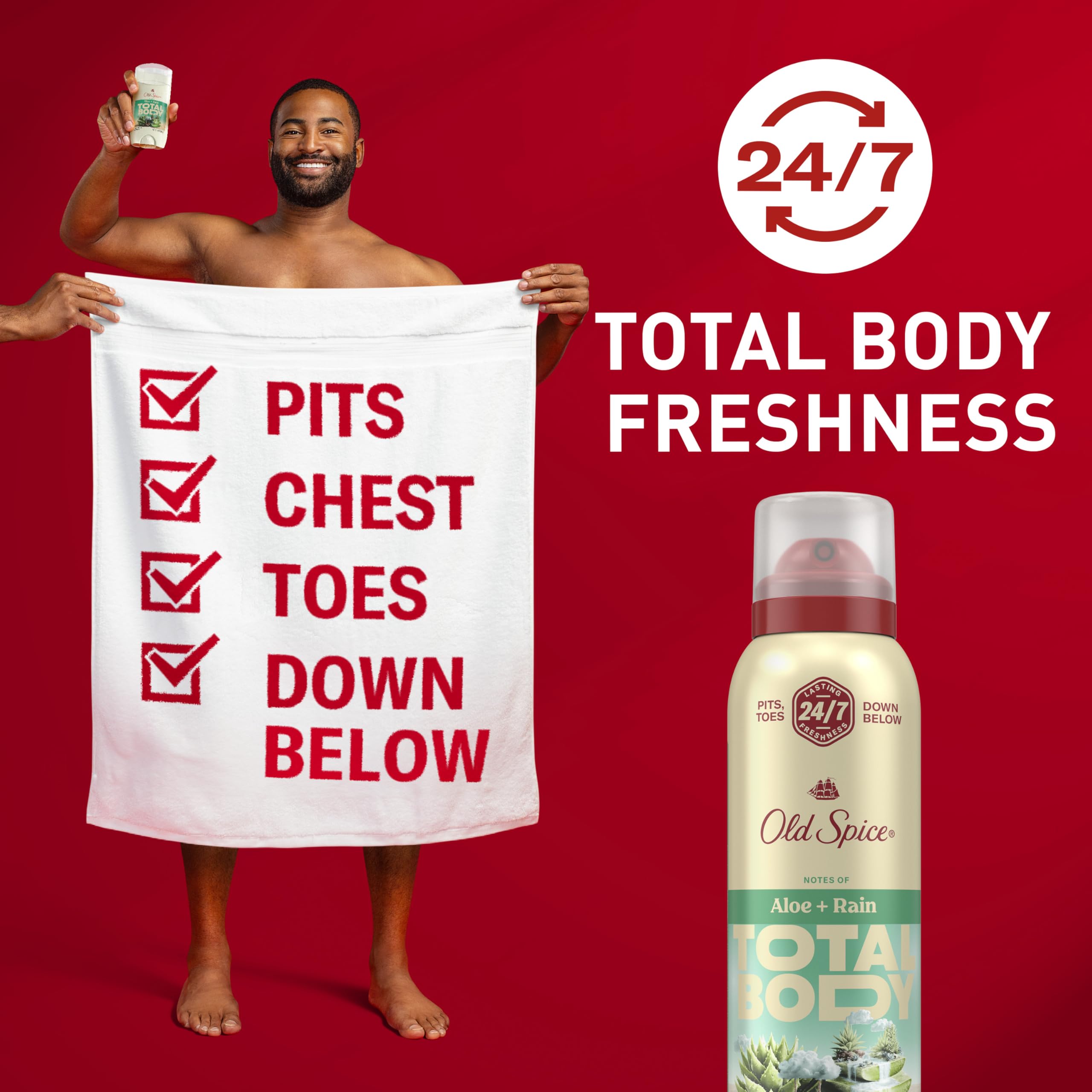 Old Spice Whole Body Deodorant Spray for Men, Aluminum Free, Aloe + Rain Scent, 24/7 Odor Protection, 24/7 Lasting Freshness, De