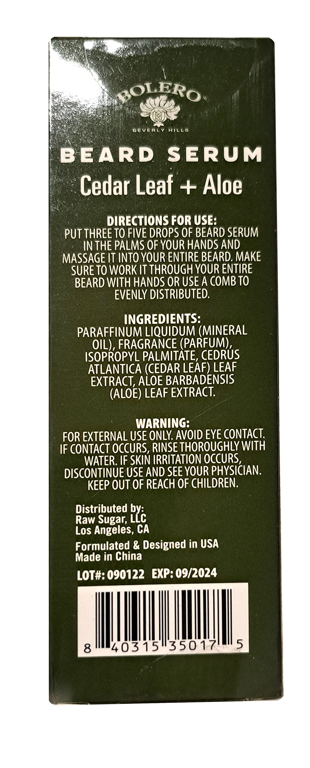 Bolero Beverly Hills Mens Refresh Beard Serum - Cedar Leaf & Aloe 0.5Fl Oz (14.7Ml)