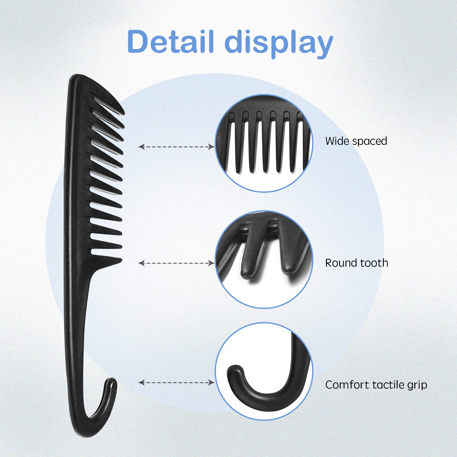 Wapodeai Wide Tooth Comb Shower Comb With Hook, Good For Curly Hair Wet Dry, Premium Tangle Free Combs Black.