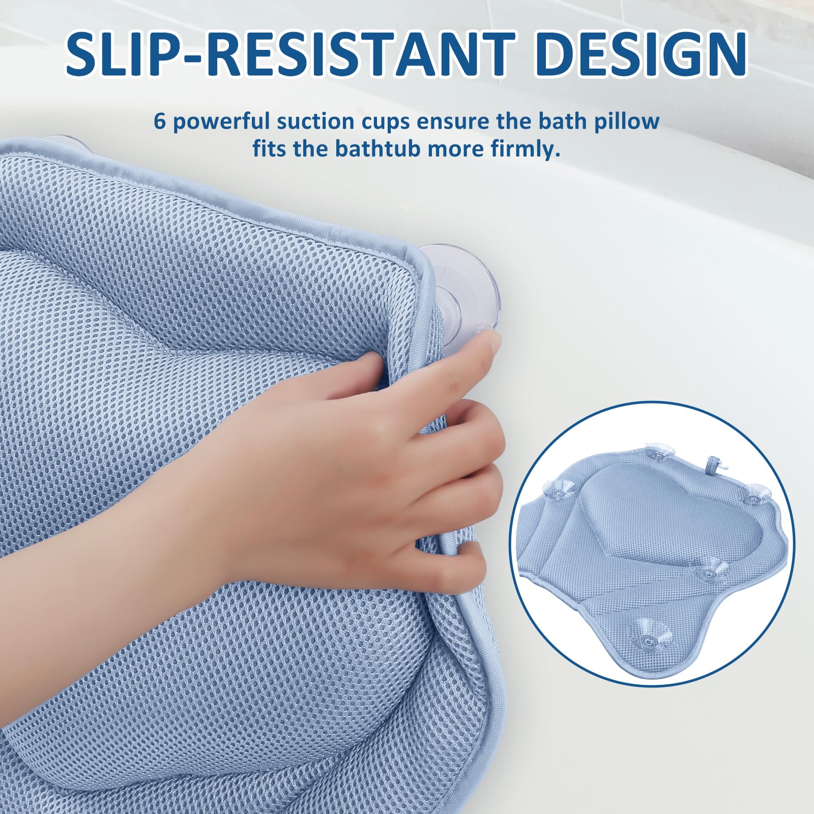 Luxstep Bath Pillow-Bathtub Pillow With Air Mesh Fabric & 6 Non-Slip Suction Cups, Bath Pillows For Tub Head, Neck And Back Supp