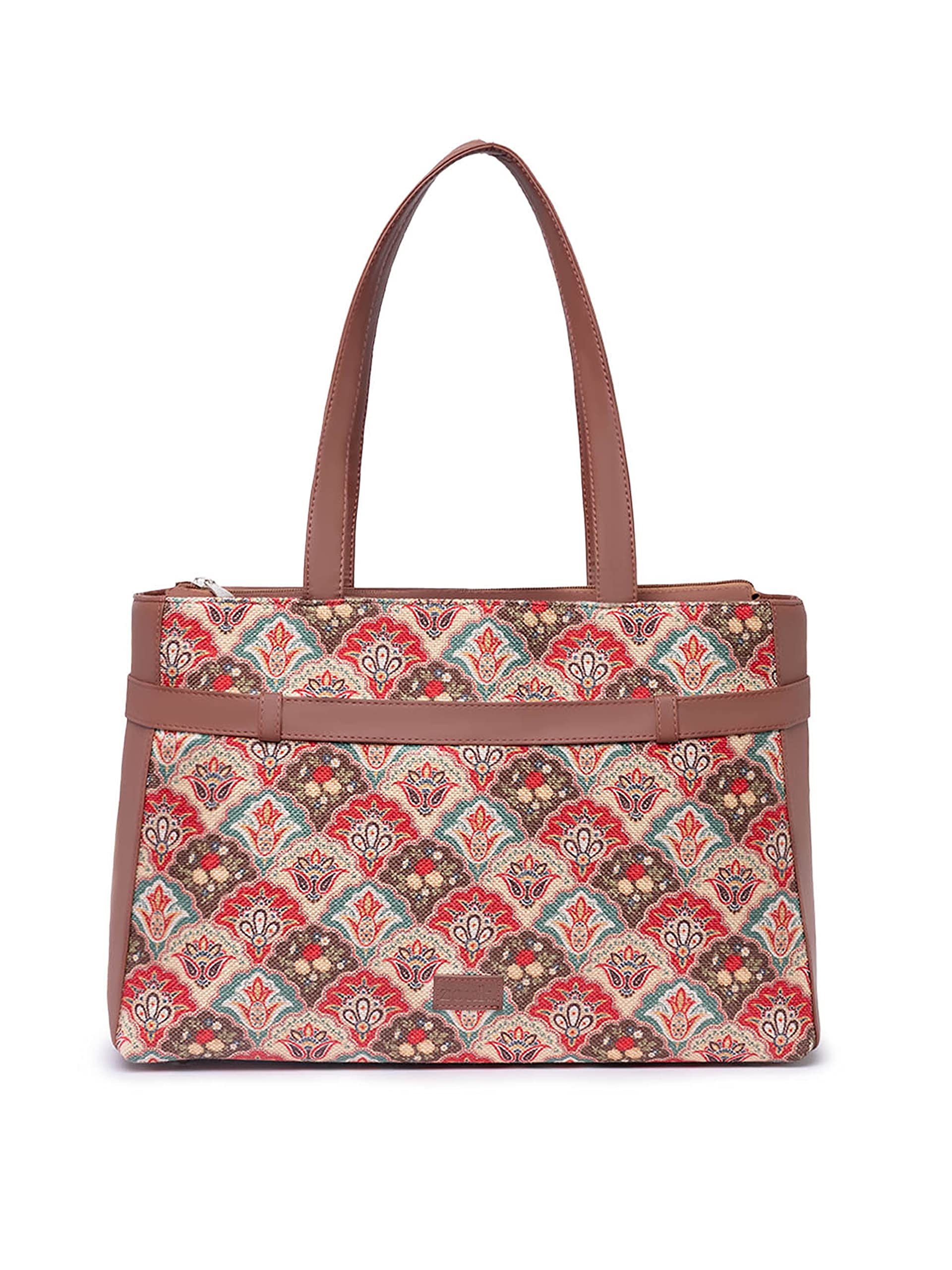 Zouk Mughal Art Multicolor Motif Printed WomenS Jute Handcrafted Vegan Leather Multicolor Statement Office Shoulder Bag