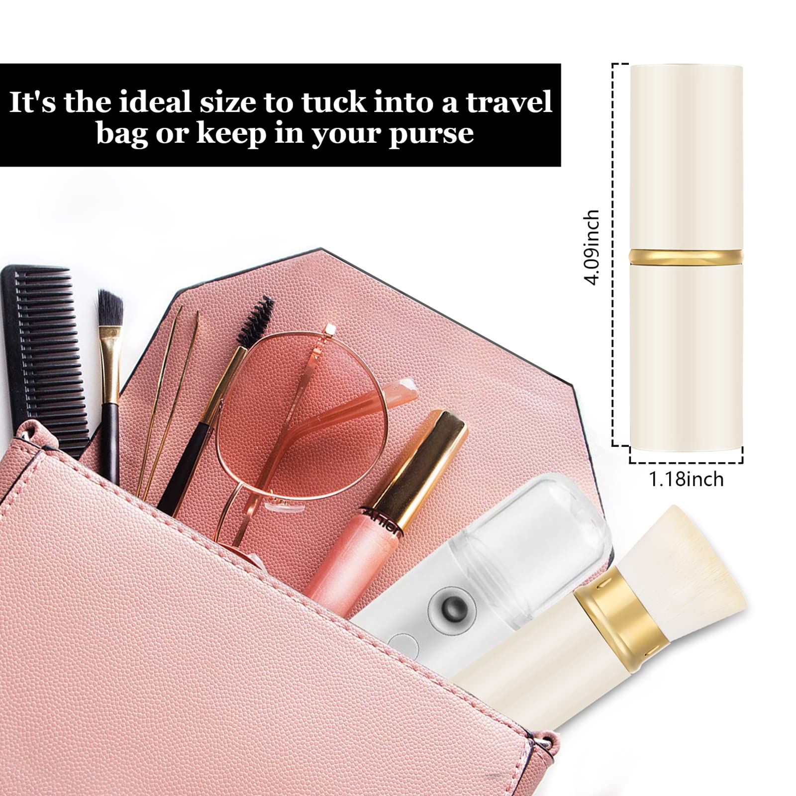 Falliny Retractable Foundation Makeup Brushes, Travel Kabuki Powder Brush Portable Liquid Foundation Sunscreen Brush With Cover