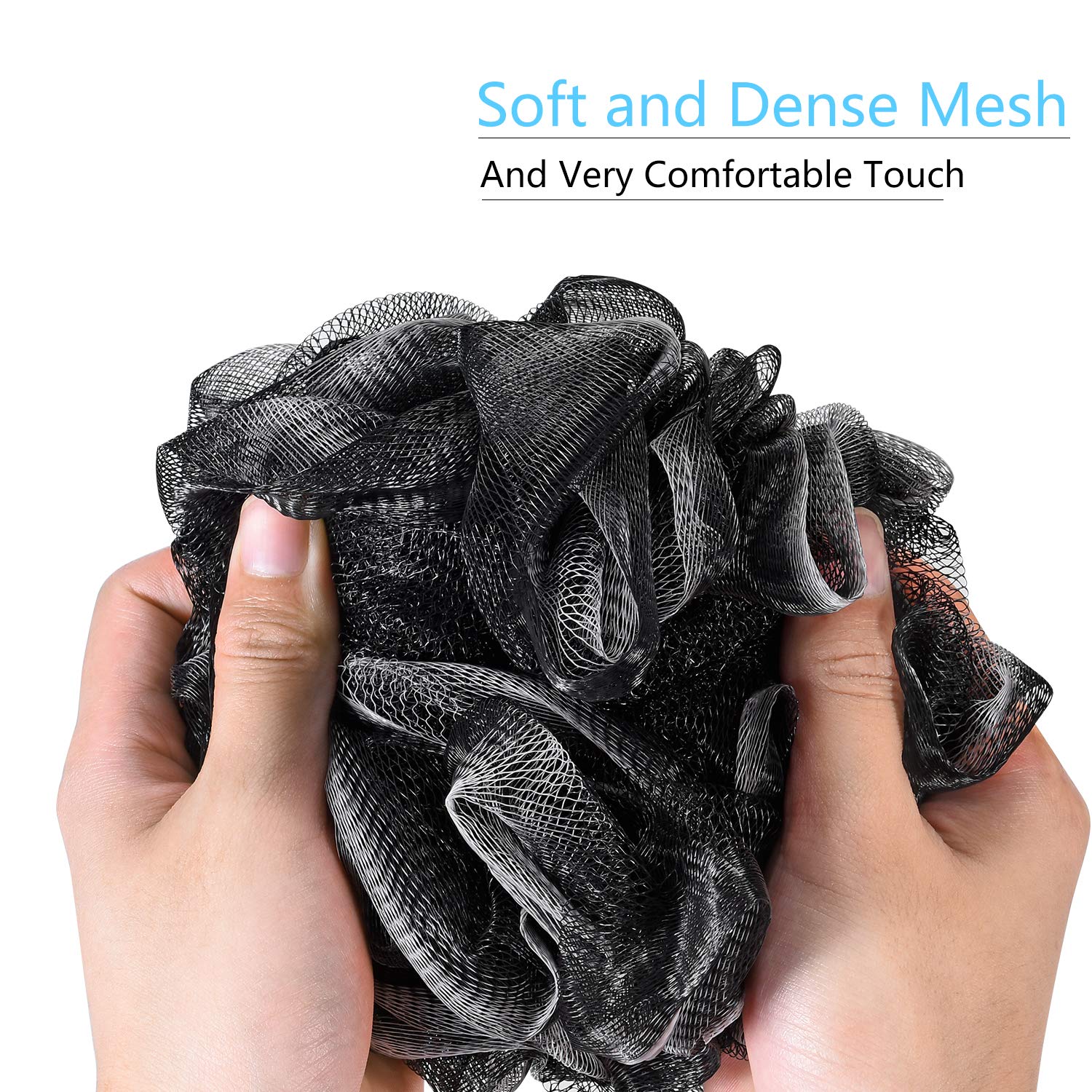 Yoget Charcoal Bath Loofah Sponge, 4 Pack Black 60G Large Shower Mesh Ball Soft Pouf Body Scrubber, Exfoliate, Cleanse, Soothe S