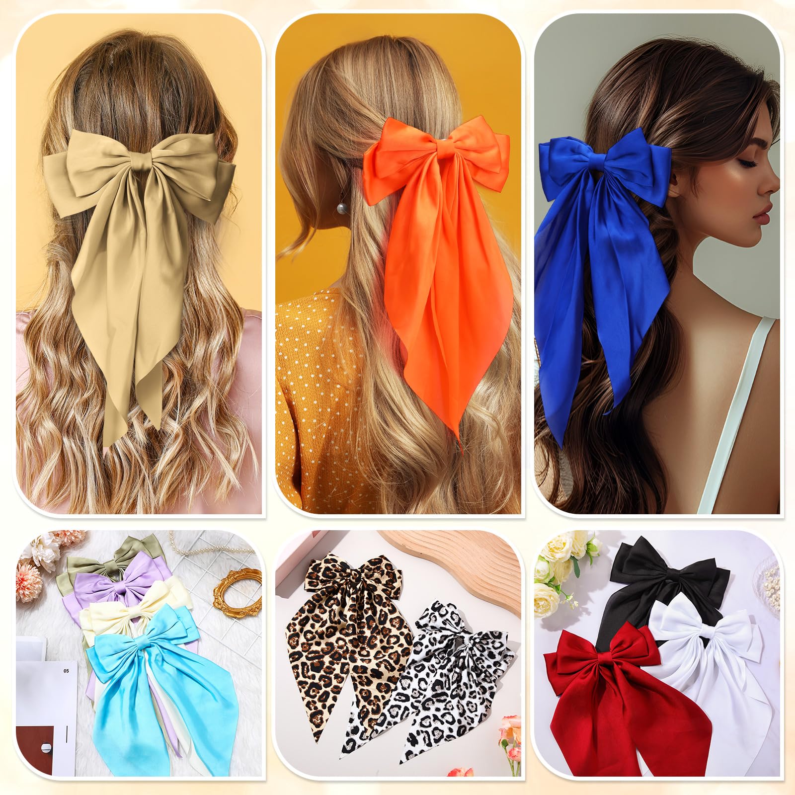 Mimorou 36 Pcs Big Hair Bows for Women Silky Satin Hair Bows Bulk Oversized Long Tail Black White Hair Bow Large Hair Ribbons Ha