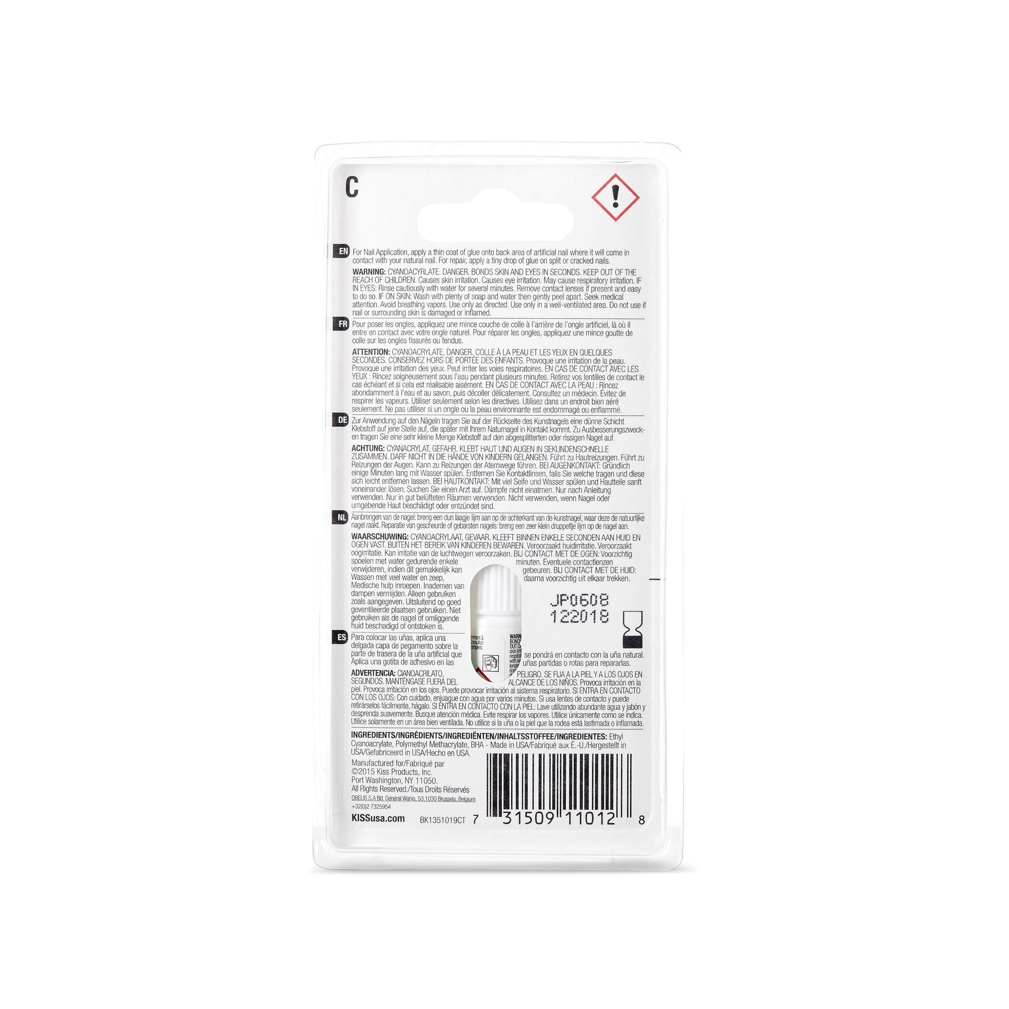 KISS Maximum Speed Nail Glue, Clear, 0.1 Ounce, Cyanoacrylate, Gloss Finish, Model BK135