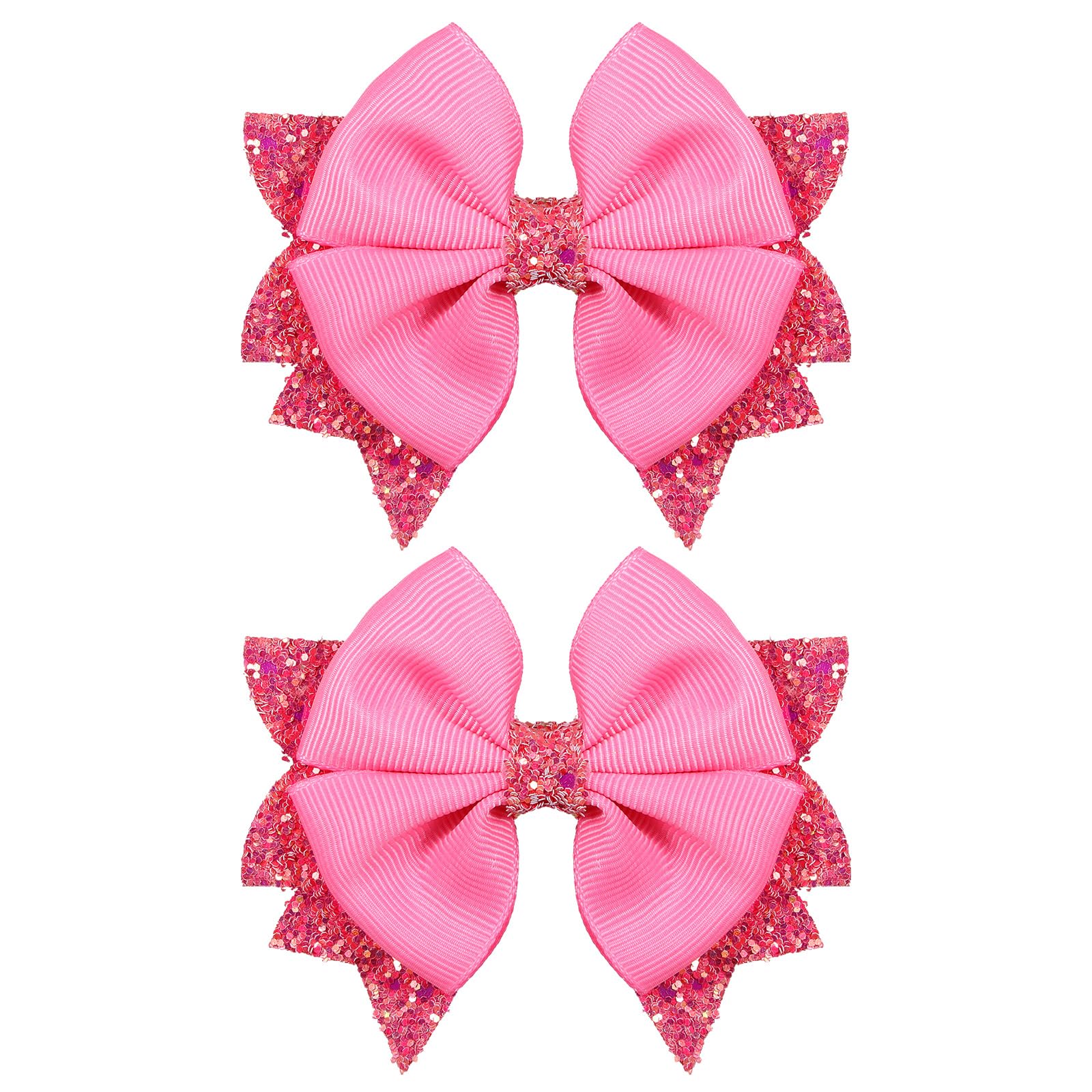 3.5 in Glittery Hot Pink Hair Bows Barrettes, Boutique Ribbon Bow-knot Hair Clips Aligator Hair Pins Sparkly Sequins Accessories