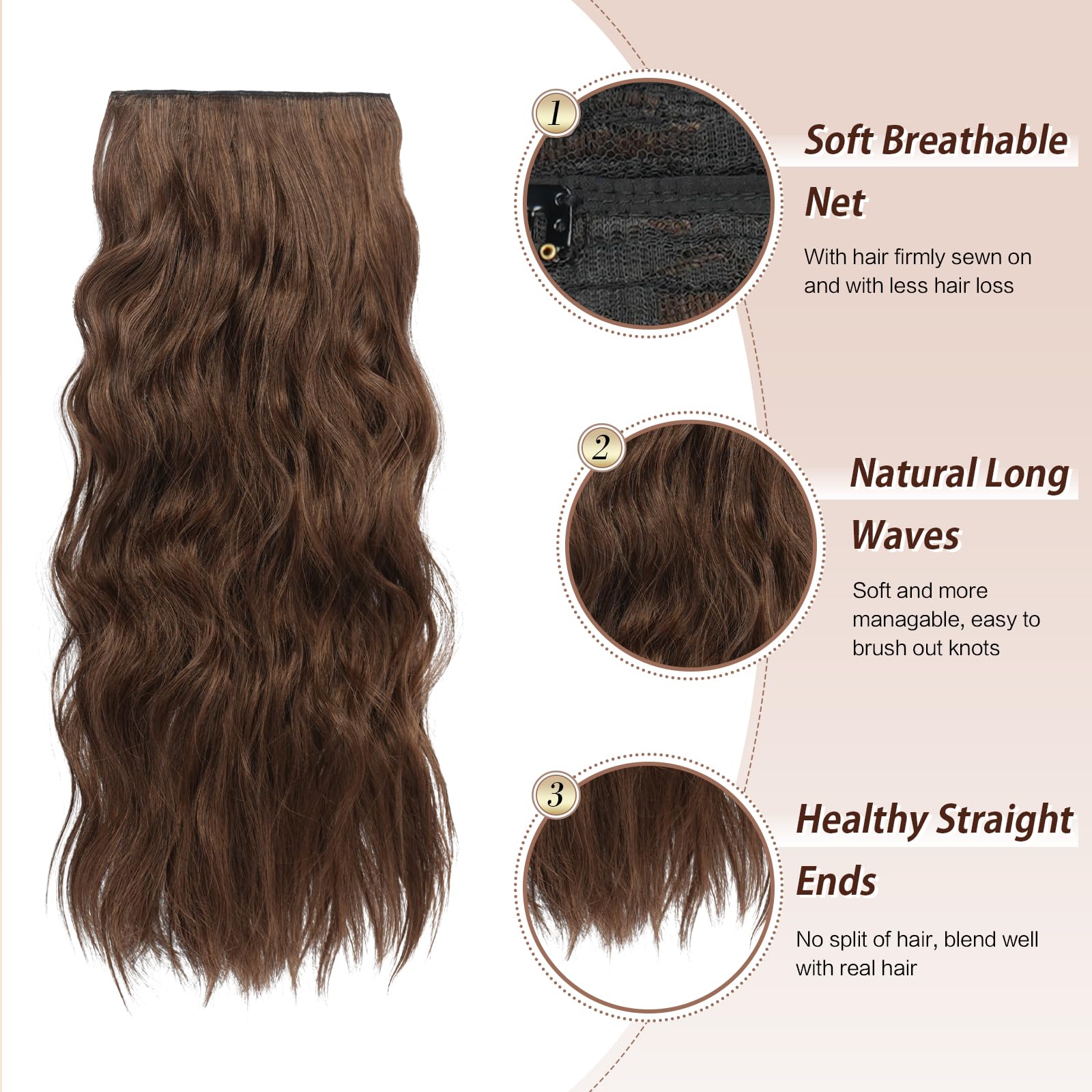 Feshfen Clip In Hair Extensions - 4 Pcs Long Wavy Mixed Brown Thick Hairpieces Clip In Hair Piece Full Head Synthetic Hair Exten