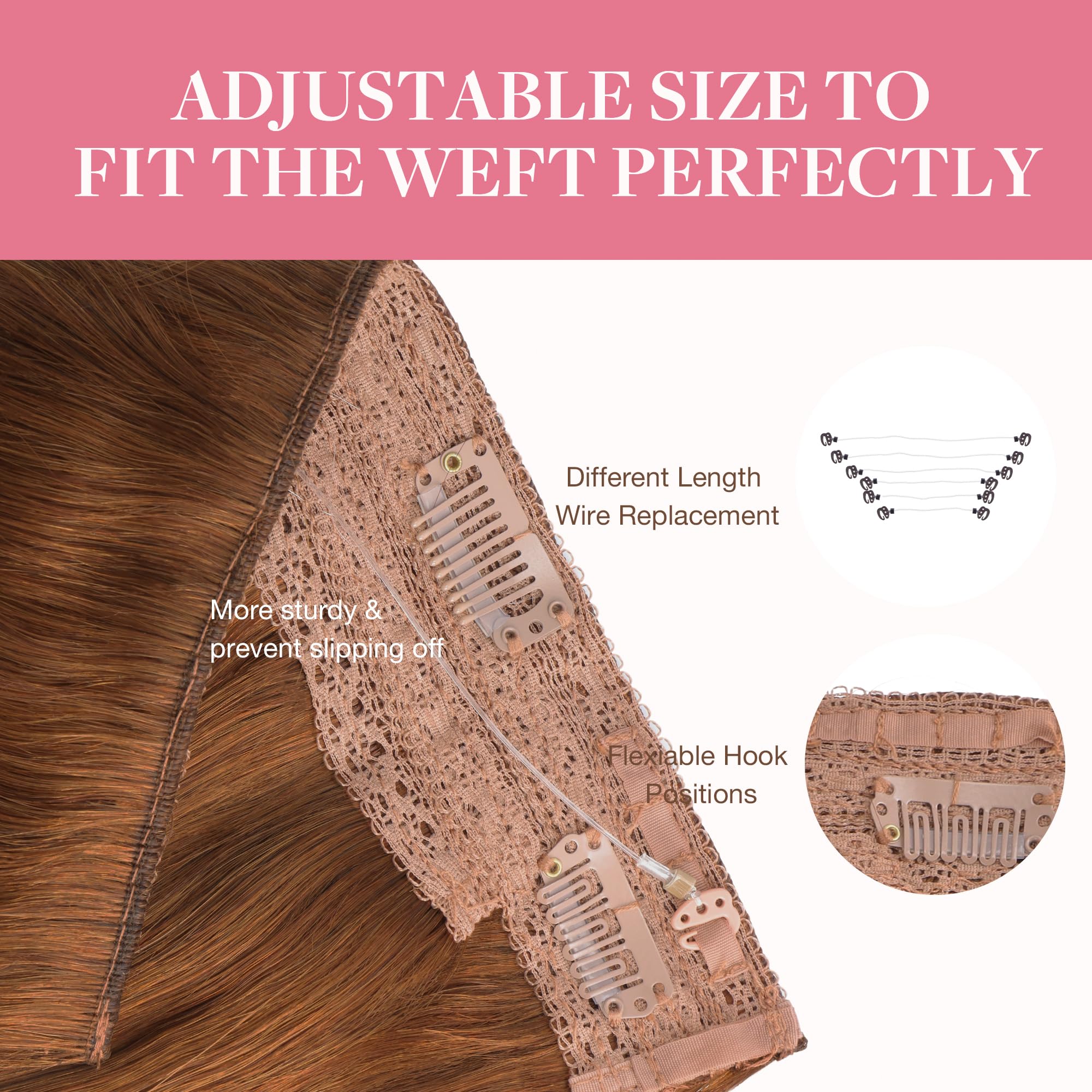 Goo Goo Wire Hair Extensions Human Hair, 350 Copper Natural 18Inch 95G, Invisible Wire Hair Extensions With Transparent, Seamles