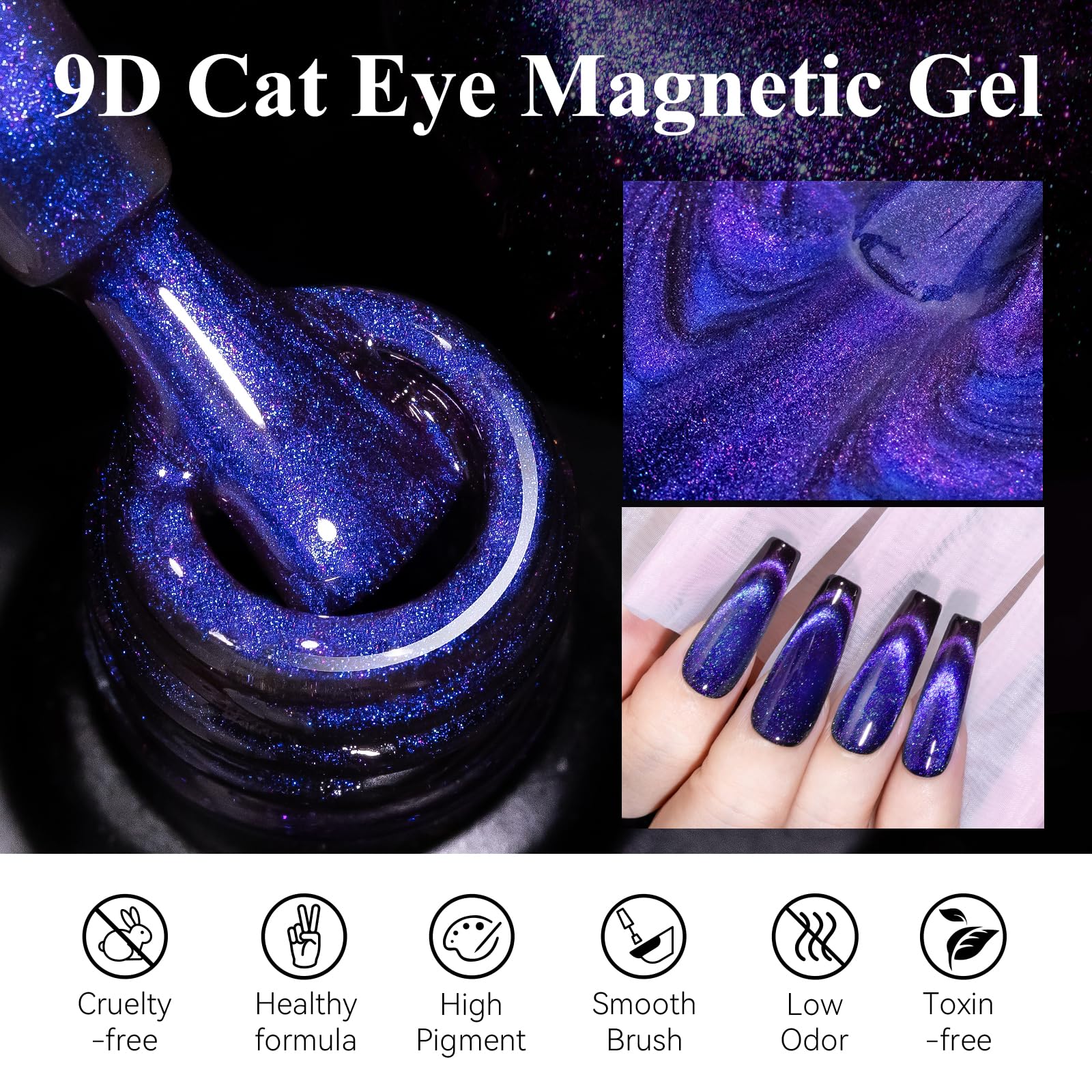 Mizhse 9D Cat Eye Gel Nail Polish, Dual Colors Purple & Pink Magnetic Gel Polish With Magnet Stick, Magic Chameleon Galaxy Effec