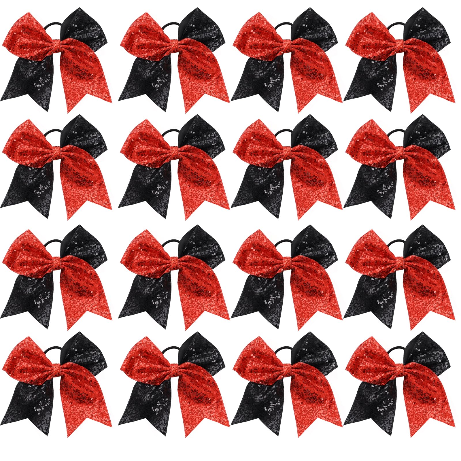 16 PCS Large Glitter Red Black Cheer Hair Bows, Shiny Cheerleading Bows Ponytail Holder for Cheerleader Girls Softball Sports an