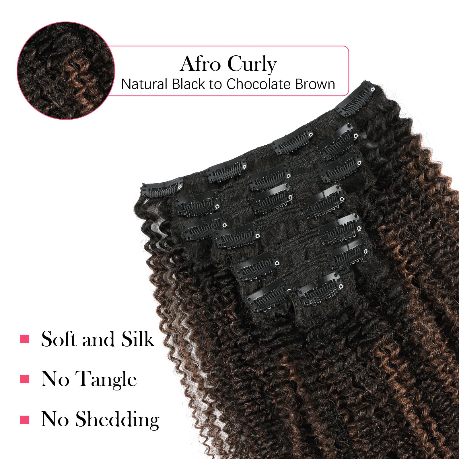 Sassina 4B Invisible Afro Curly Clip Ins Human Hair Extensions Curly Clip In Hair Extensions For Black Women Natural Black To Ch