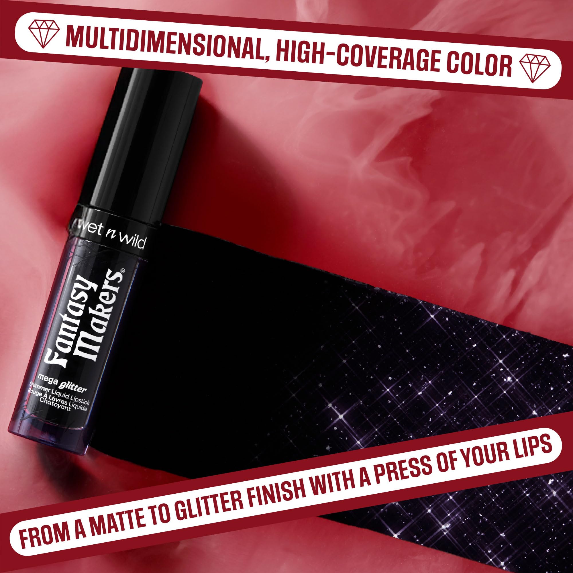 wet n wild Halloween Fantasy Makers Mega Glitter Shimmer Liquid Lipstick,High Pigmented Creamy Texture, Shimmery Blendable Formu