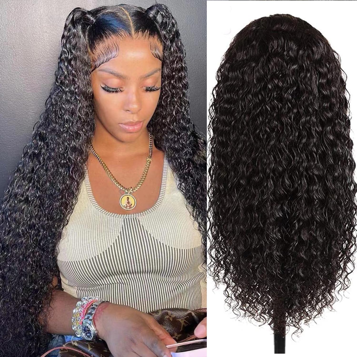 Glueless Wigs Human Hair Pre Pluck 180% Density 13X4 Wet And Wavy Water Curly Hd Lace Front Wigs Human Hair Pre Pluck With Baby