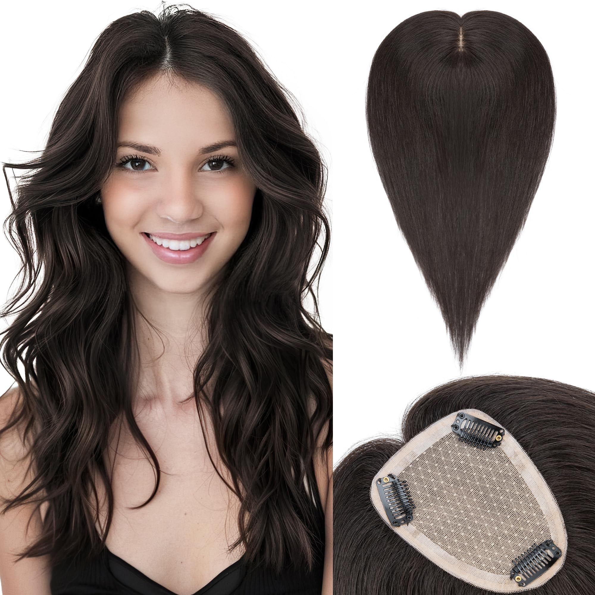 SEGO Hair Toppers for Women Real Human Hair Large Full Silk Base 9 * 14 cm Free Part No Bangs 150% Density Clip In Topper Hairpi