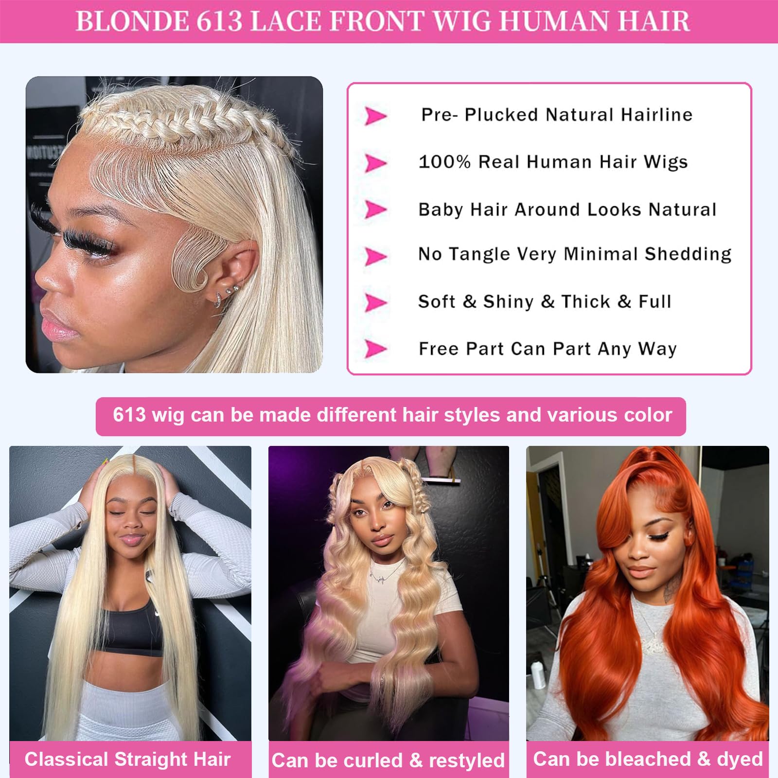 Mydiva 613 13X6 Lace Front Wig Human Hair Straight Blonde Lace Front Wigs Human Hair Pre Plucked With Baby Hair 180% Density Blo