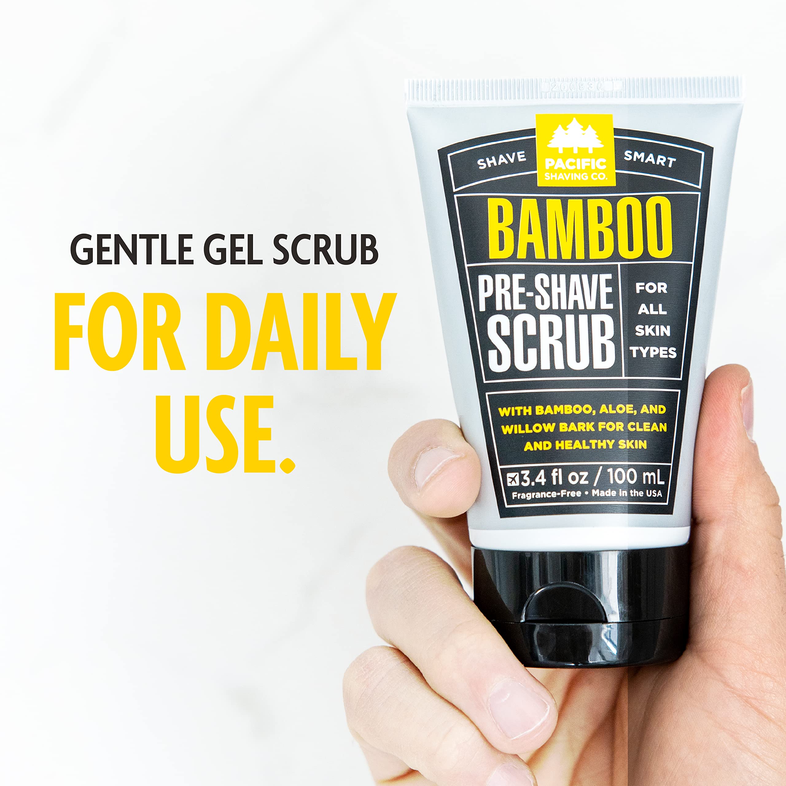 Pacific Shaving Company Bamboo Pre-Shave Scrub - Exfoliating Face Scrub & Cleanser - Daily Face Wash for Men with Aloe Vera & Wi