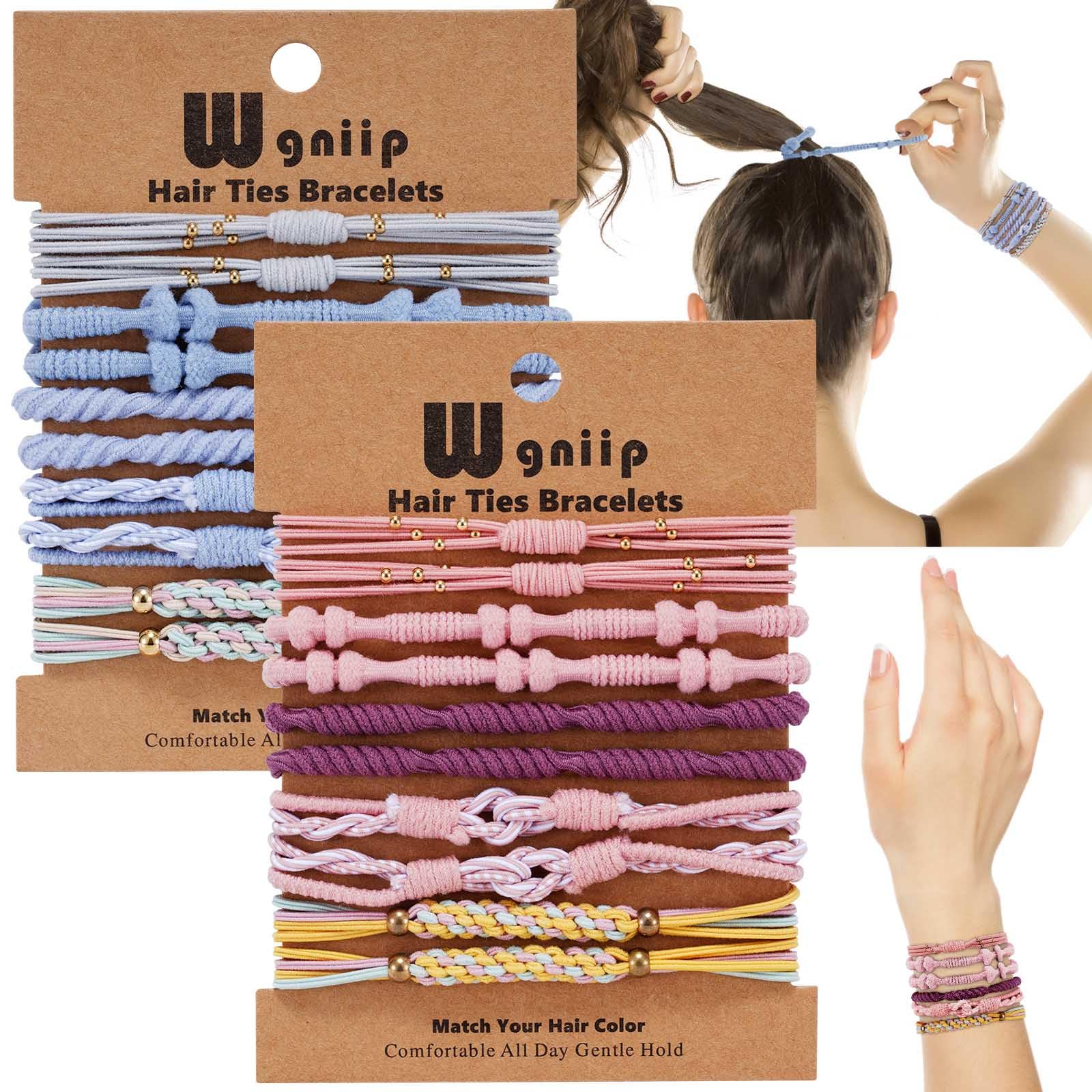 Wgniip 20 Pcs Boho Hair Accessories for Women: 5 Styles Cute Tie Bracelets for Thin and Thick Pony Tails, 10 Colors No Damage El