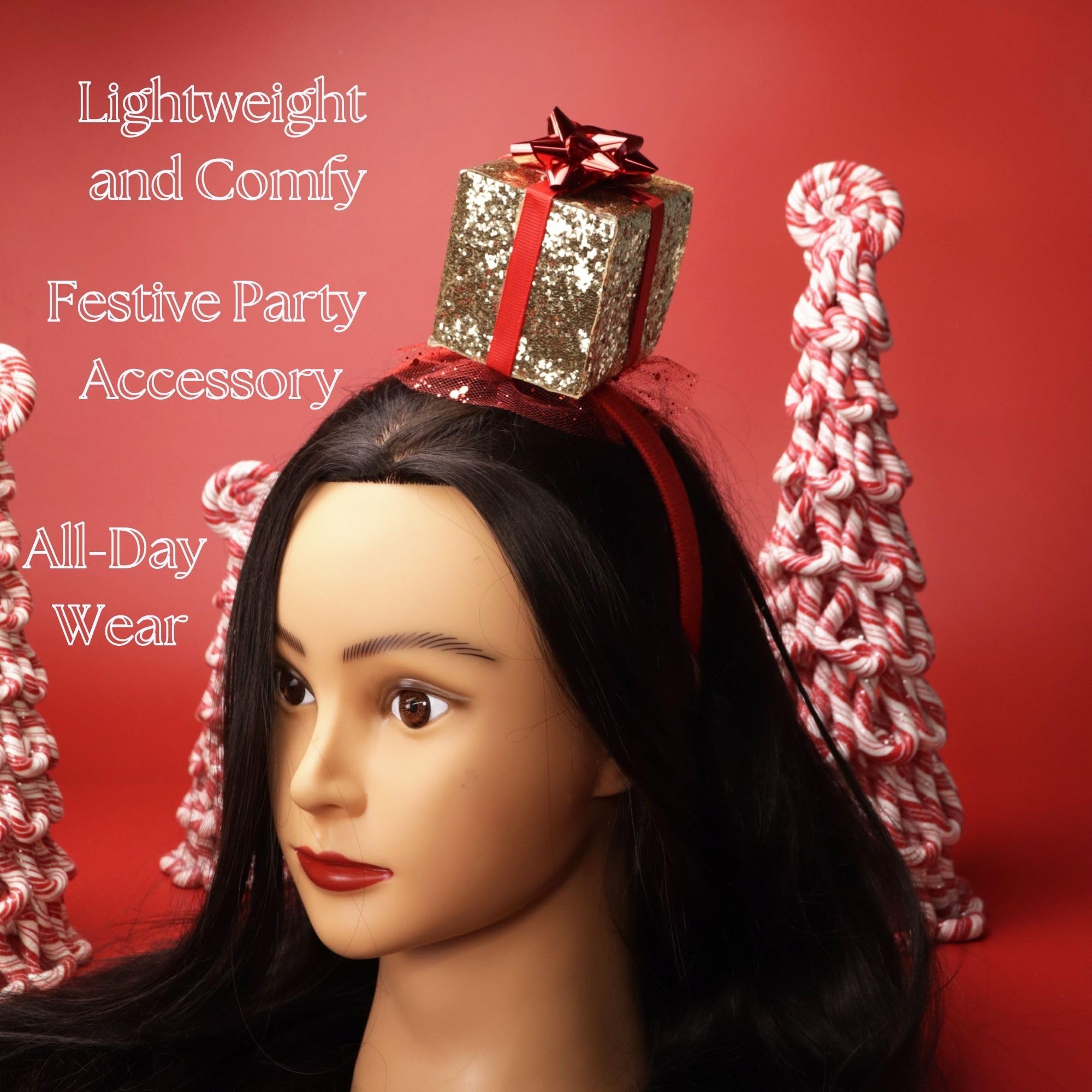Needzo Present Christmas Headband, Holiday Party Hair Accessory, One Size Fits Most, 4.75 x 8 Inch