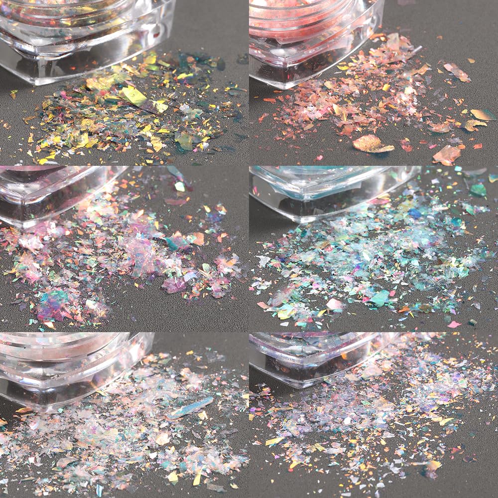 Fcozpjk Opal Nail Art Glitter Flakes, 6 Boxes Holographic Chunky Glitter Flakes Kit, Aurora Effect For Nails, Chameleon Nail Fla