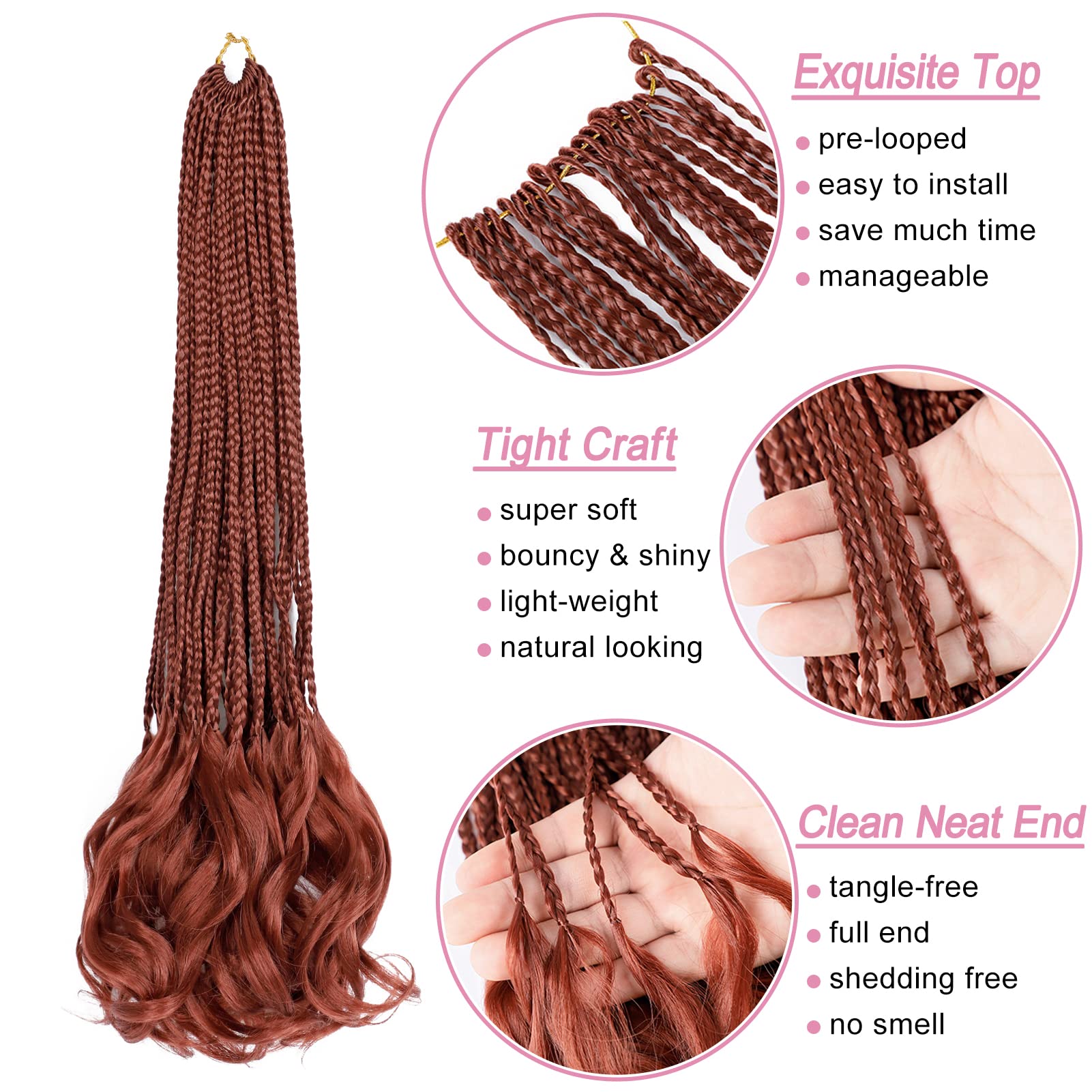 French Curl Crochet Braids 22 Inch 6 Packs Goddess Box Braids Crochet Hair Pre Looped French Curly Braiding Hair Cooper Red Croc