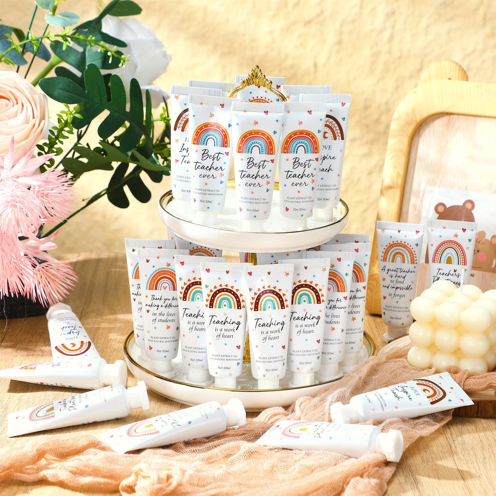Dansib 48 Pcs Teacher Appreciation Hand Cream Gifts Boho Rainbow 2025 Back to School Thank You Teacher Gifts for Women Travel Si