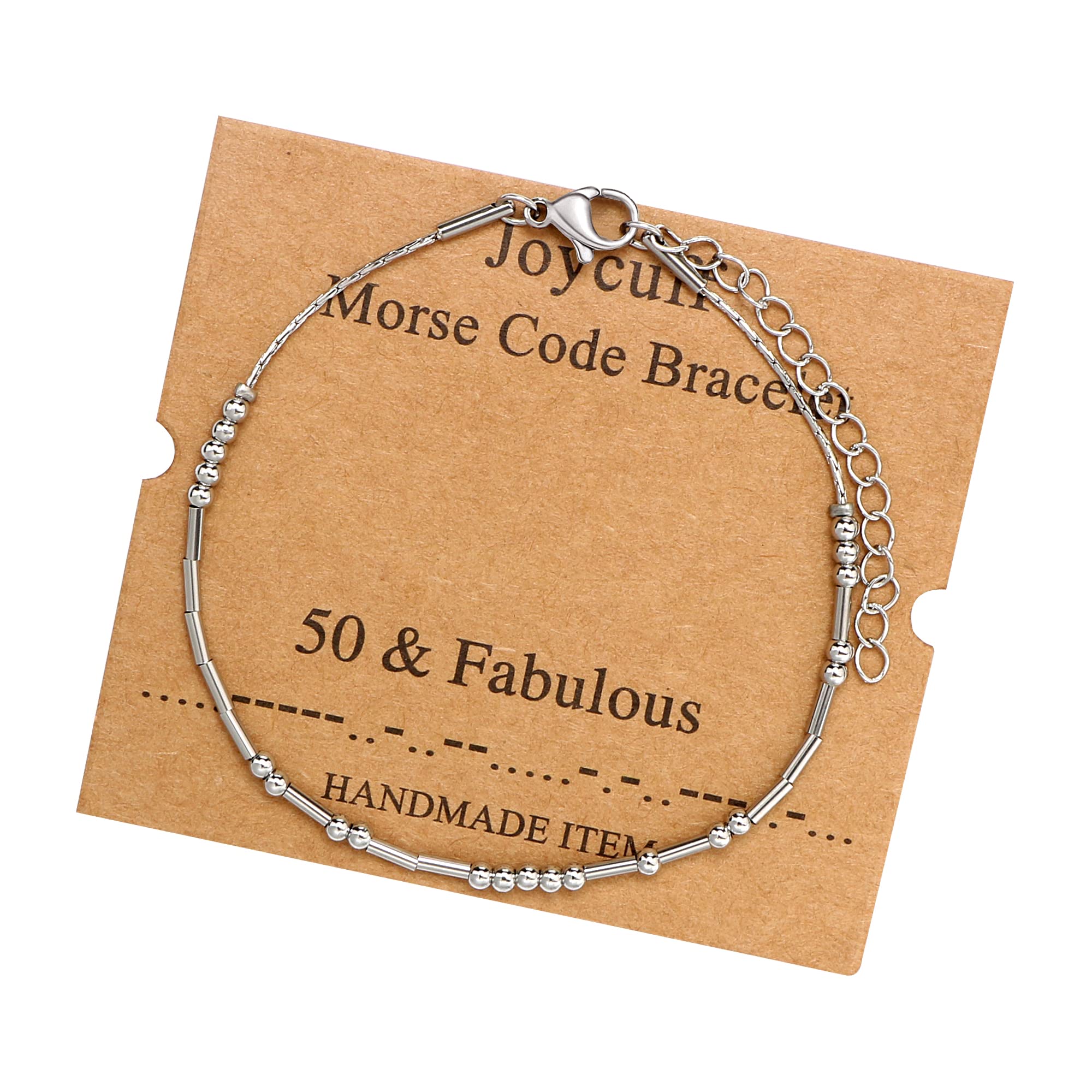 JoycuFF 50 Fabulous Morse Code Bracelets 50th Birthday Gifts for Women Best Friends Mom Sister Grandma Unique Stainless Steel Br