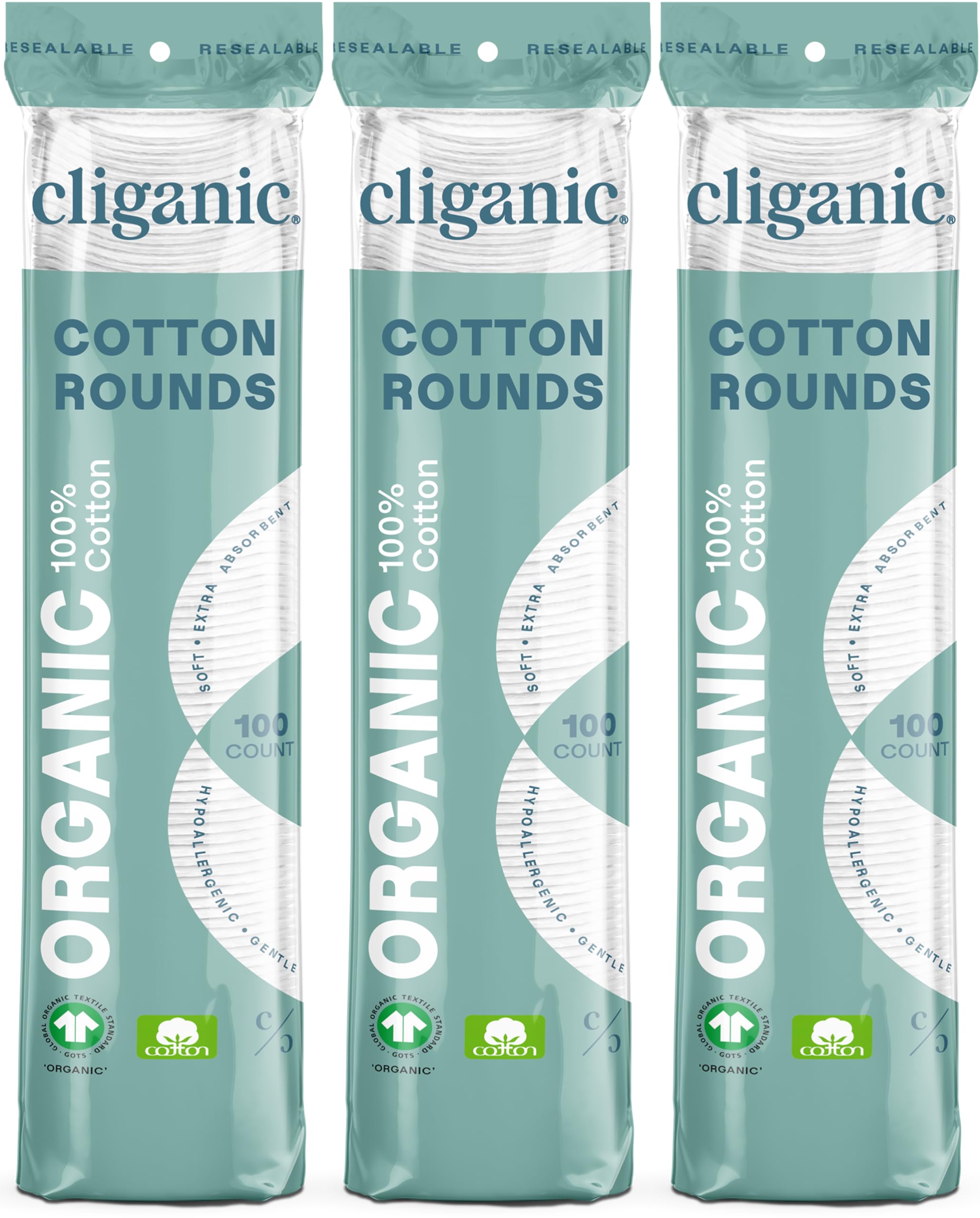 Cliganic Organic Cotton Rounds (300 Count) Makeup Remover Pads, Hypoallergenic, Lint-Free  100% Pure Cotton