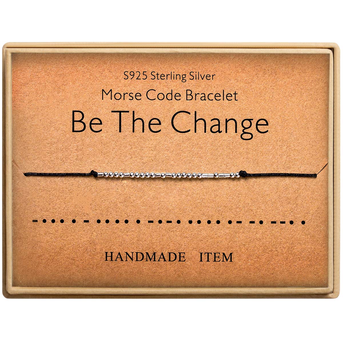 KGBNCIE Be The Change Bracelet Morse Code Jewelry Gift for Women 925 Sterling Silver Bracelet Beads on Silk Cord Inspirational G