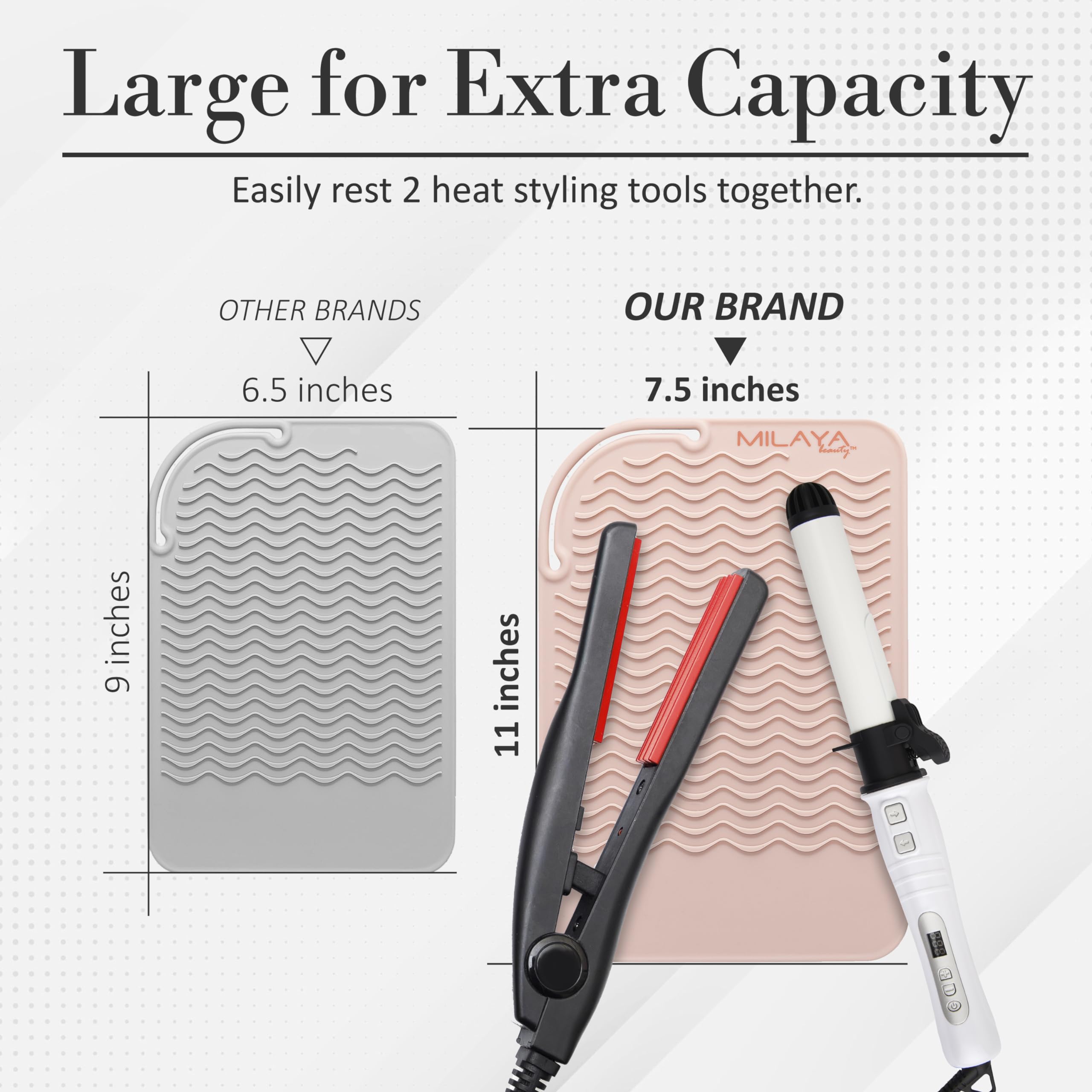 Milaya Beauty Heat Resistant Mat - Silicone Curling Iron Holder - 11"x7.5" - Rose Gold - Model 1002