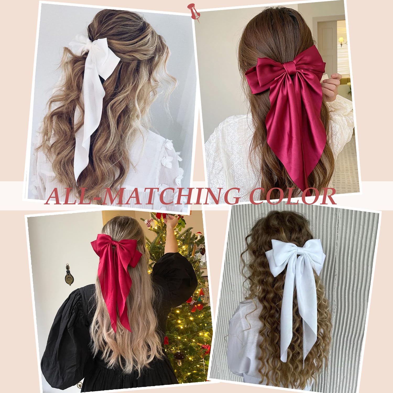 Hair Bows For Women & Girls: Big Bow Clips With Ribbons - Bow-Knot Clips For Thick & Thin Hair, Nonslip Claw Clips, 5 Pcs