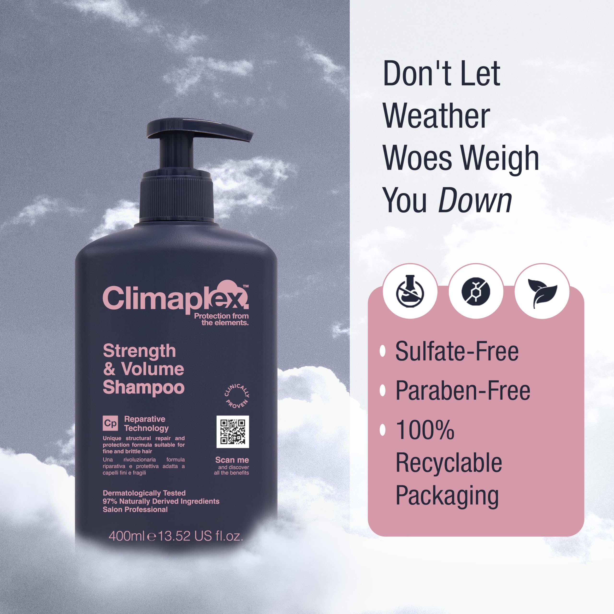 Climaplex Strength and Volume Shampoo - Soothing, Protective, Healing Properties - Contains Detangling Benefits - Adds Body and