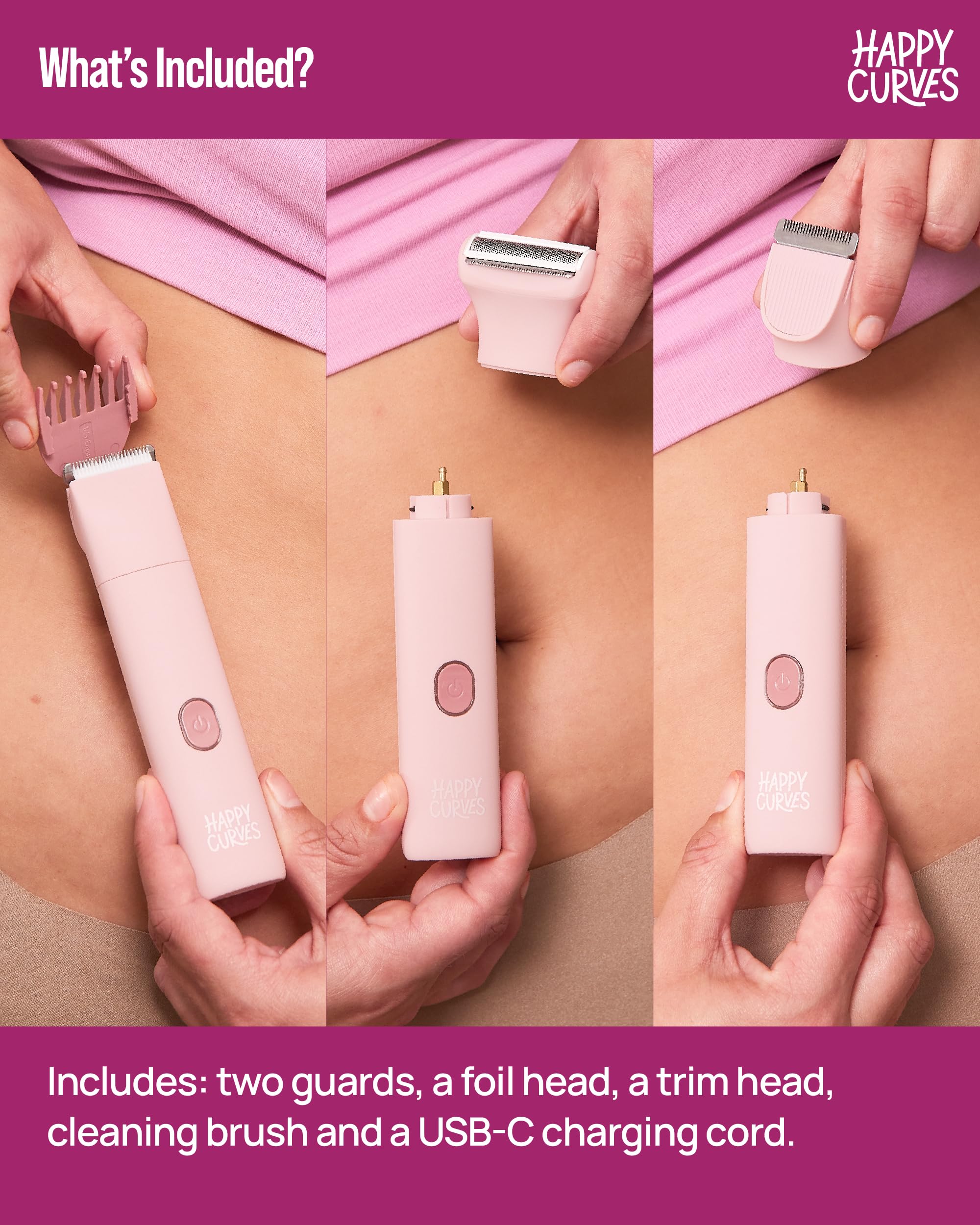 Happy Curves Smoothie Bikini Trimmer - Electric Razor For Women, Waterproof Hair Trimmer With Adjustable Guards, Personal Shaver