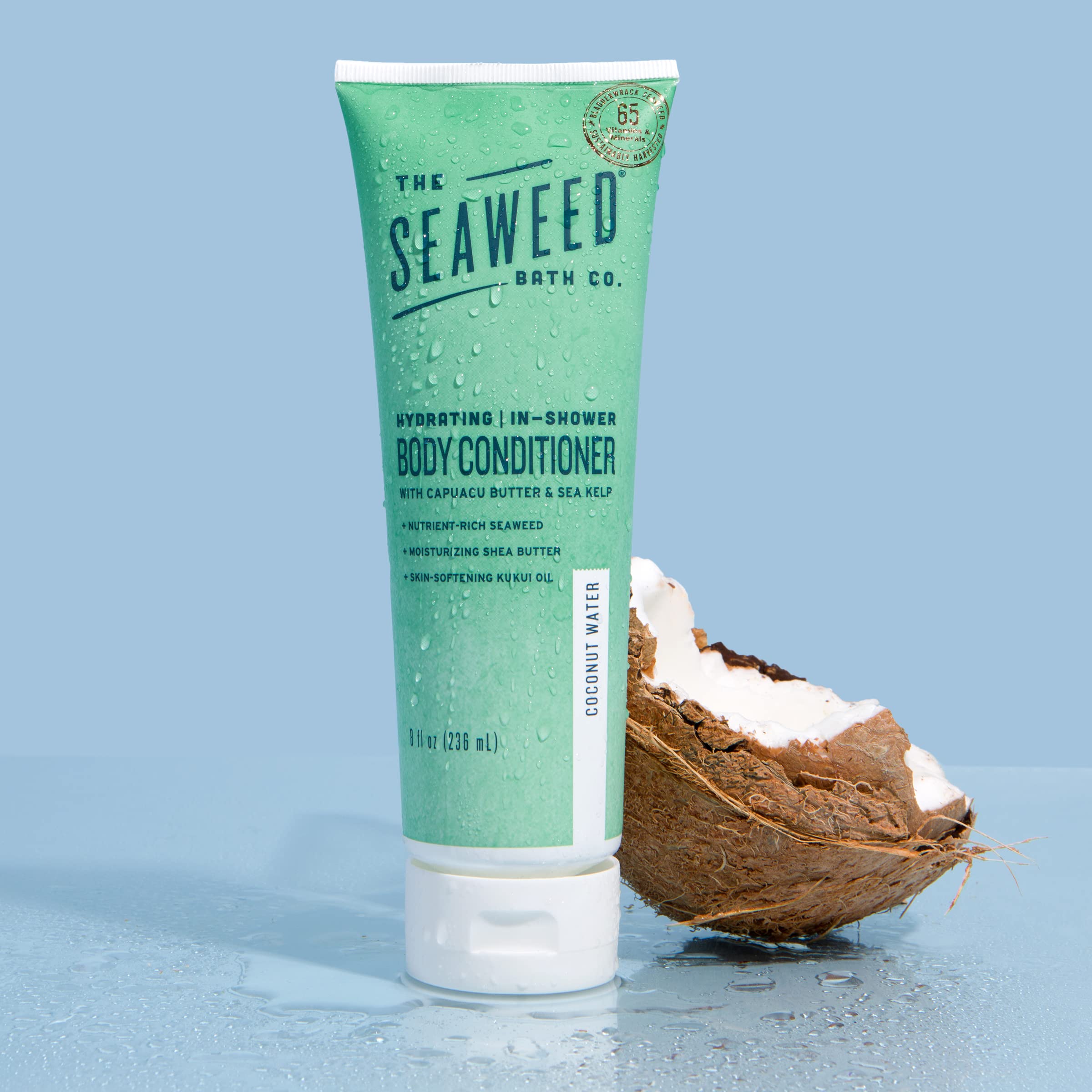 The Seaweed Bath Co. Hydrating In-Shower Body Conditioner, 8 Ounce, Coconut Water Scent, With Natural Bladderwrack Seaweed, Vega