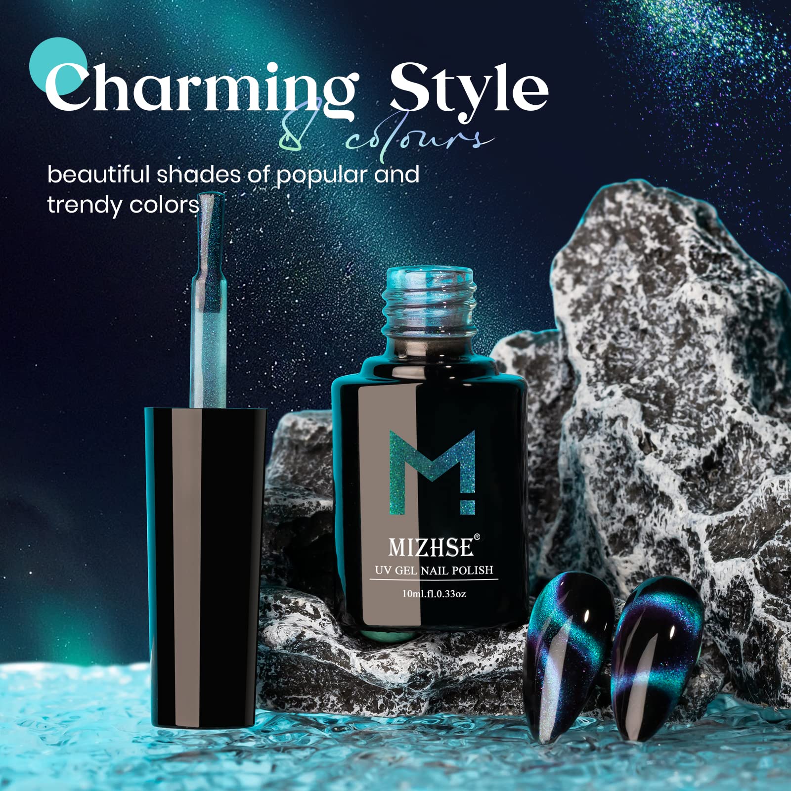 Mizhse 9D Cat Eye Gel Nail Polish 10Ml, Holographic Galaxy Cateye Magnetic Nail Polish Gel, Magic Chameleon Manicure Set(Cyan)