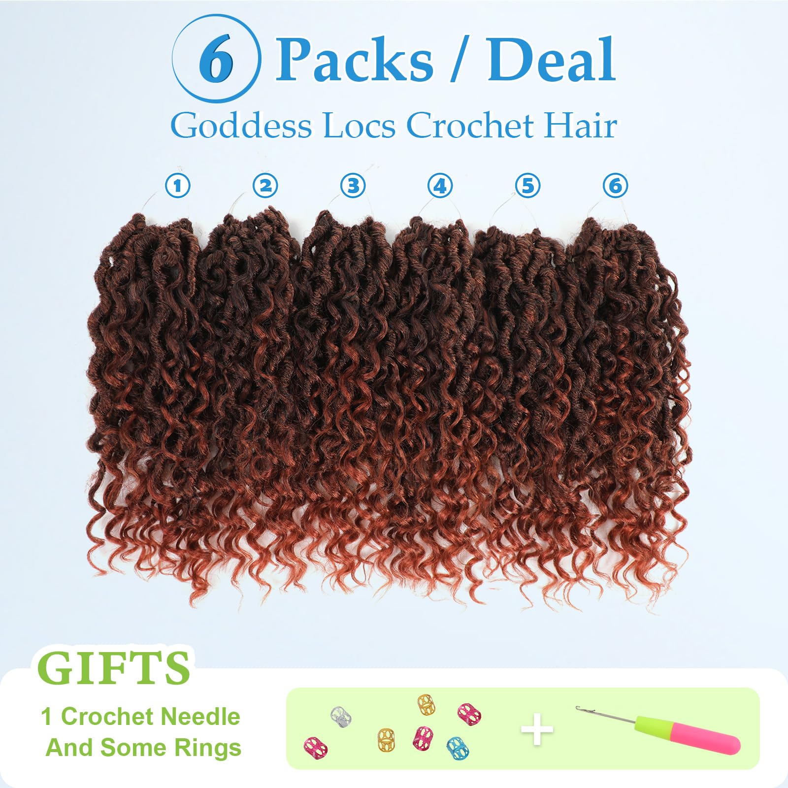 Forevery Faux Locs Crochet Hair 12 Inch Goddess Locs Crochet Hair 6 Packs Prelooped Crochet Hair For Black Women, Ginger Crochet