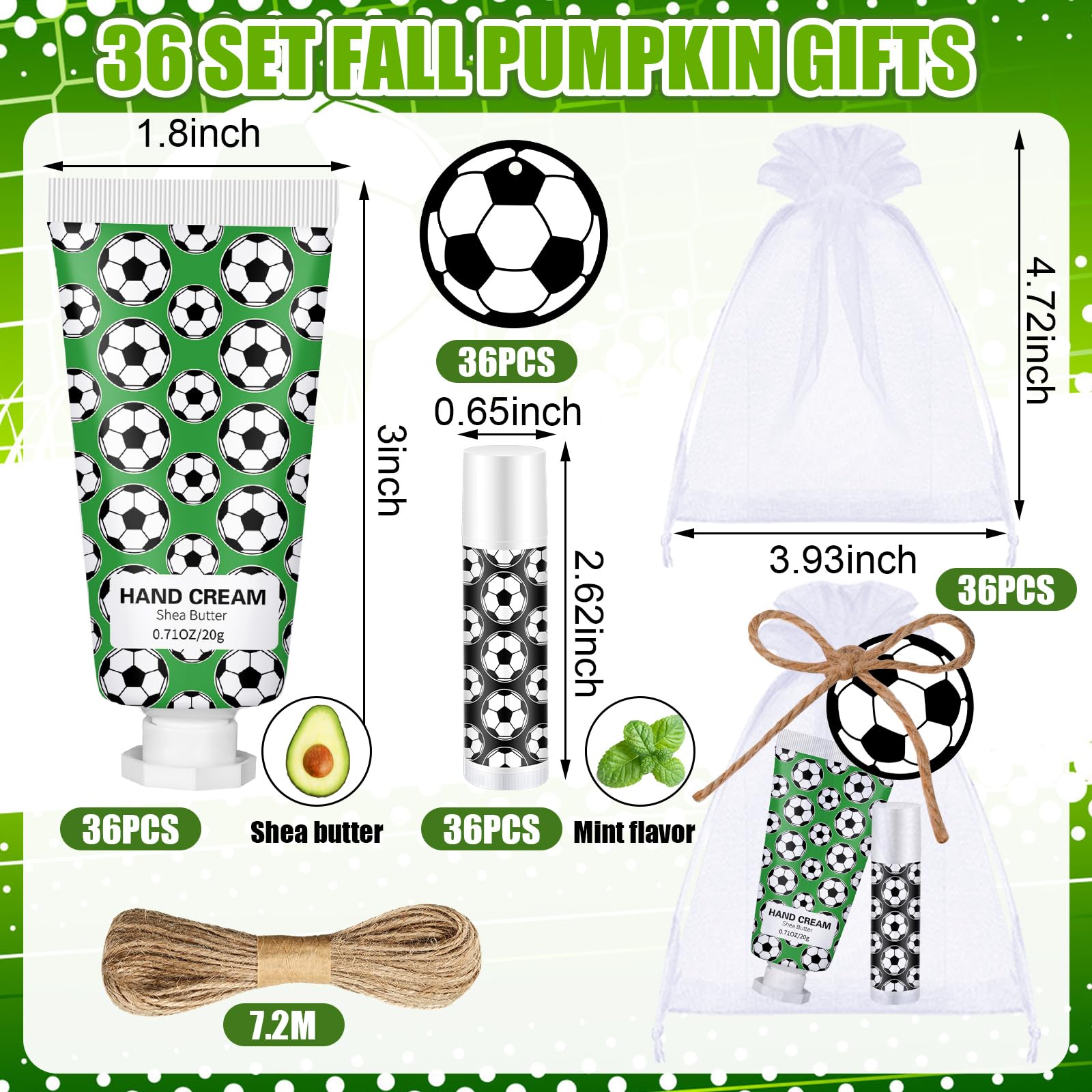 Heigble 36 Sets Soccer Lip Balm Hand Cream Set soccer Party Favors, Include 36 Lip Balm 36 Moisturizing Hand Cream 36 Bags 36 Ca