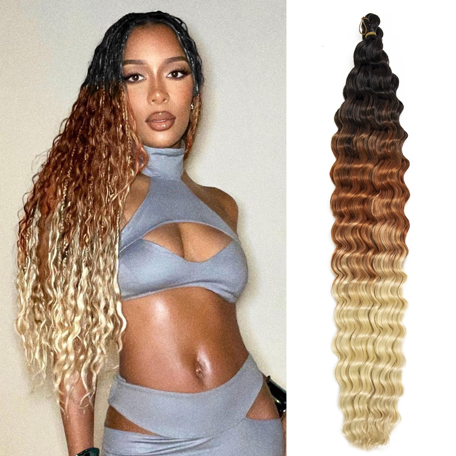 QRHSUKA Curly Braiding Hair 30Inch Ocean Wave Crochet Hair 7Packs Curly Crochet Hair Wet and Wavy Braiding Hair Synthetic Croche