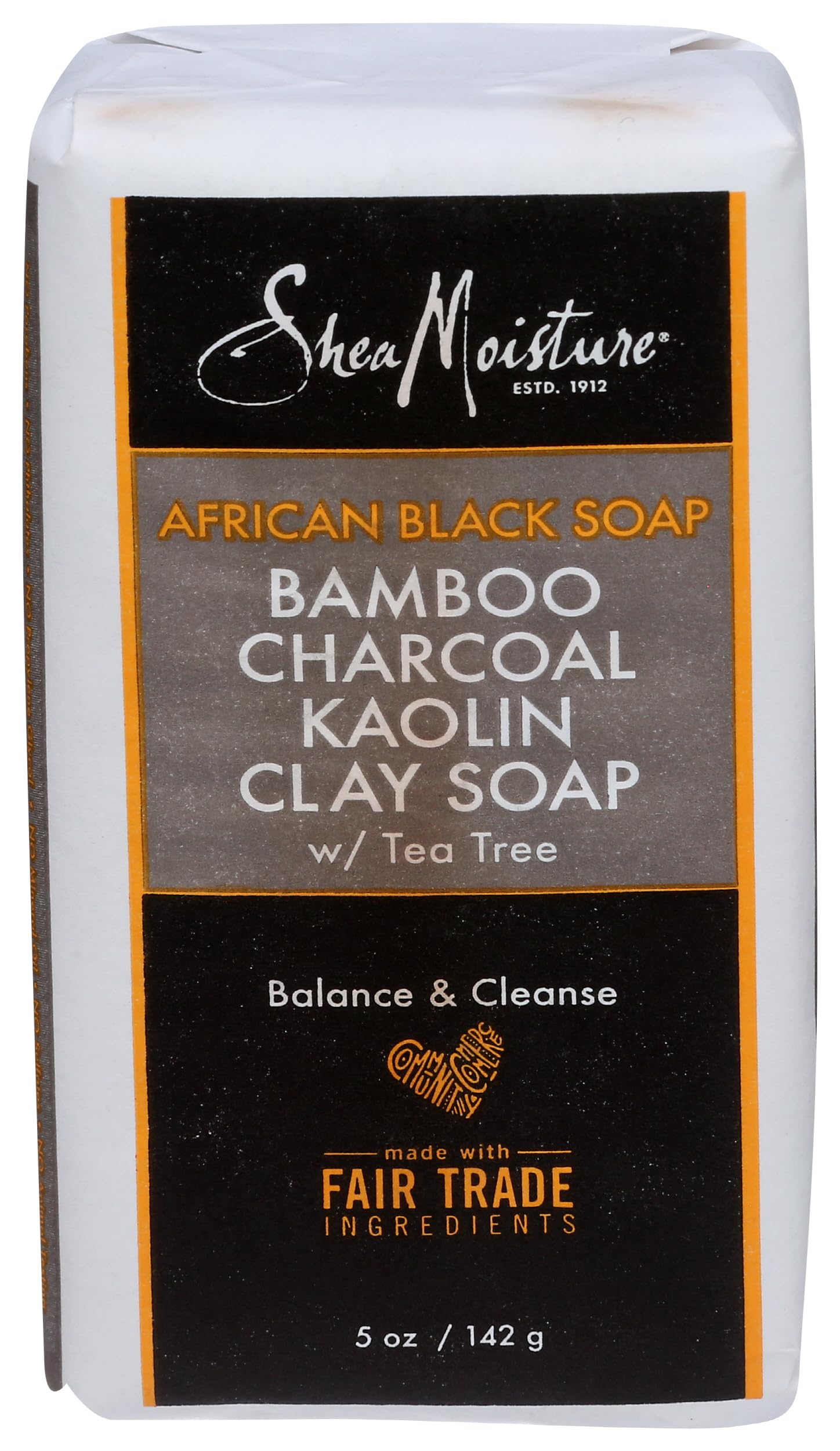 Shea Moisture African Black Soap Bamboo Charcoal Kaolin Clay Soap By Shea Moisture for Unisex - 5 Oz Bar Soap, 5 Ounce