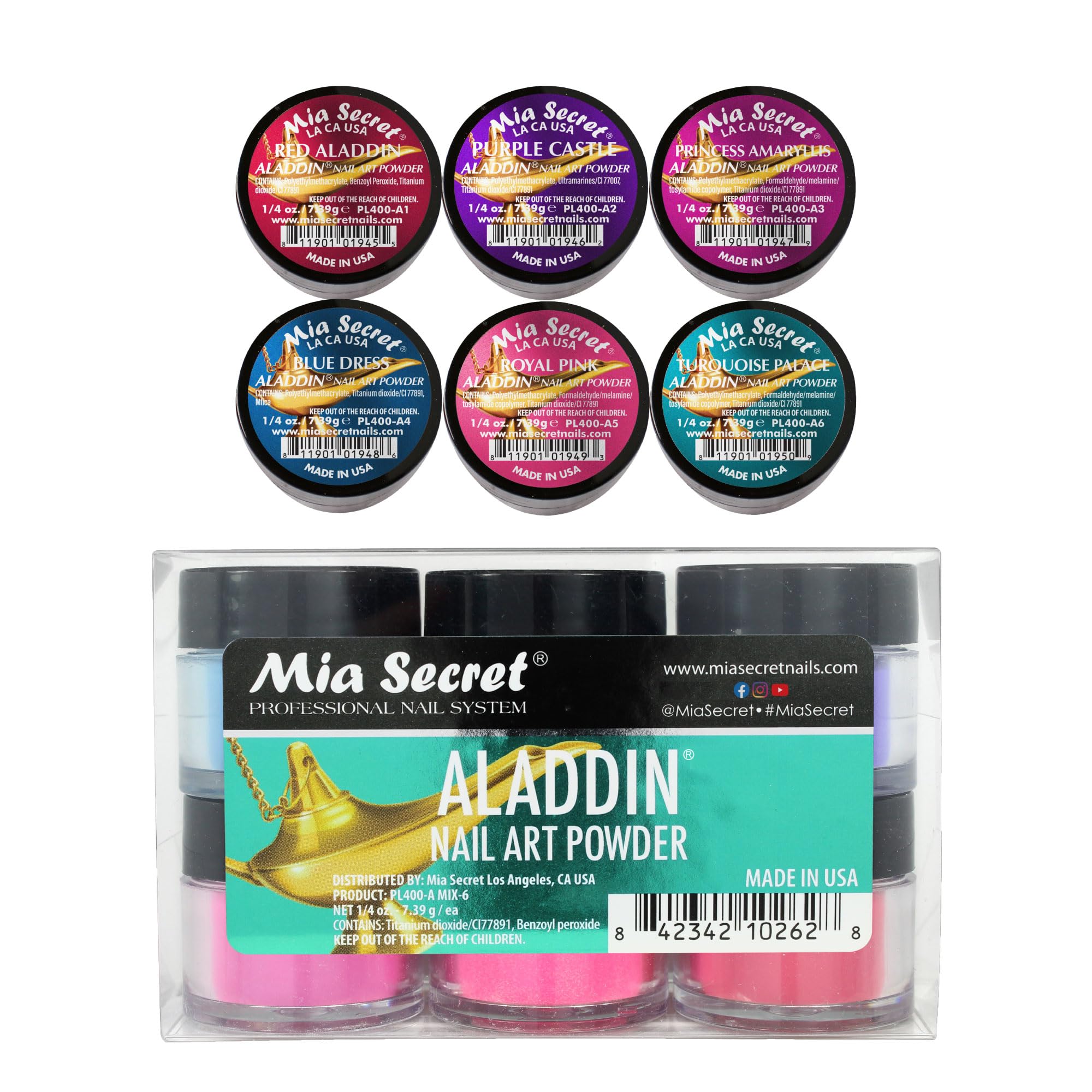 Mia Secret Nail Art Powder ALADDIN Collections,  oz. Set of 6 colors