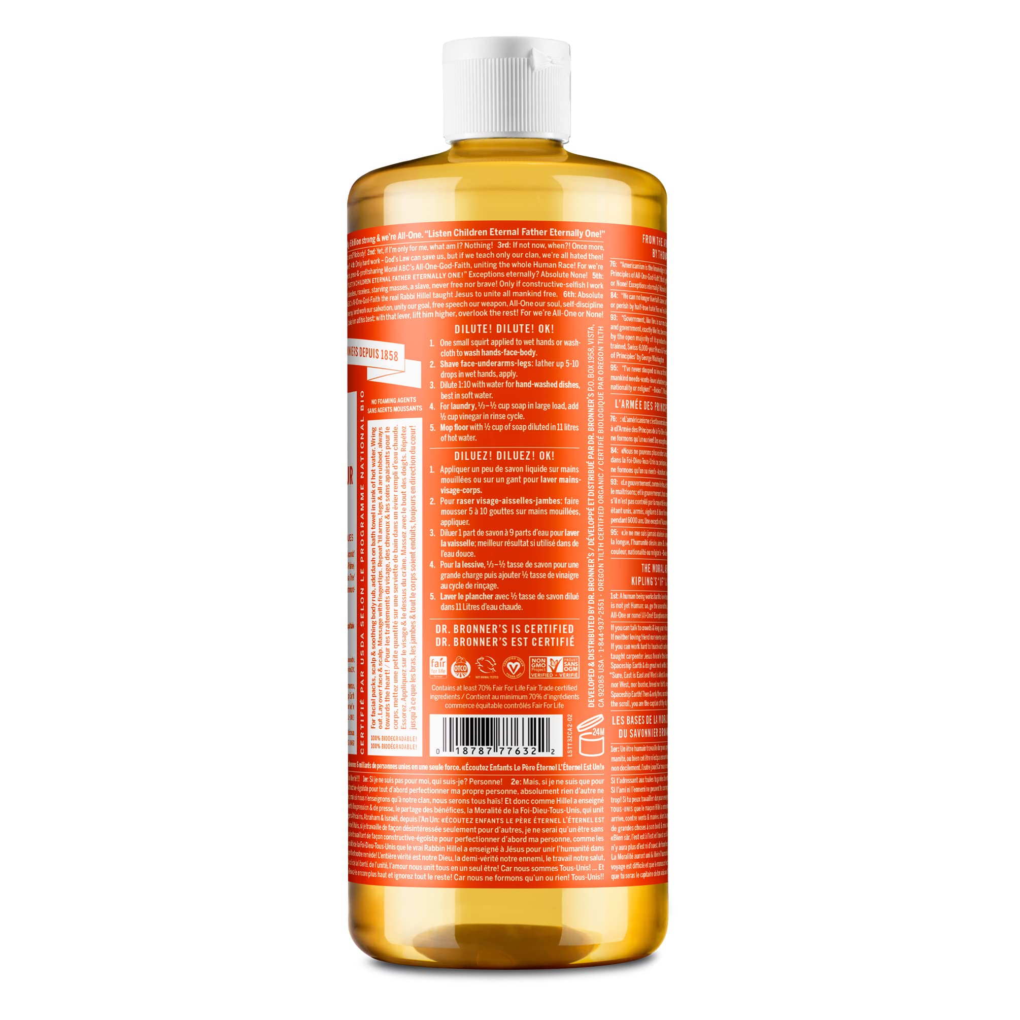 Dr. Bronners - Pure-Castile Liquid Soap (Tea Tree, 32 Ounce) - Made With Organic Oils, 18-In-1 Uses: Acne-Prone Skin, Dandruff,