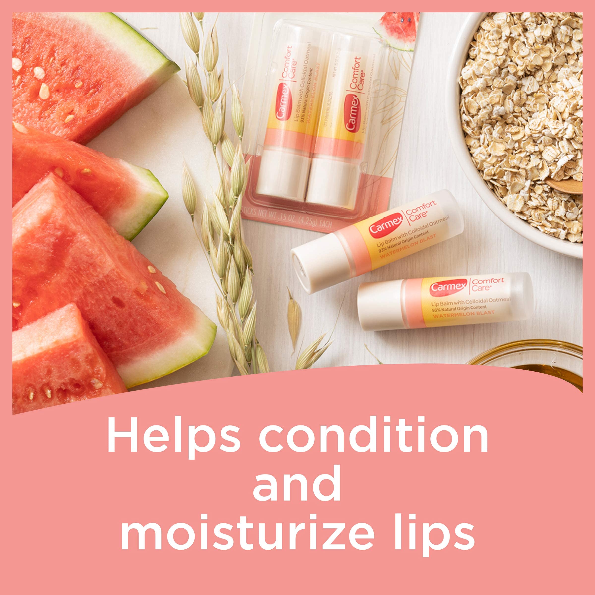 Carmex Comfort Care Lip Balm Stick With Colloidal Oatmeal In Watermelon Blast - 0.15 Oz, 2 Count (Pack Of 3)