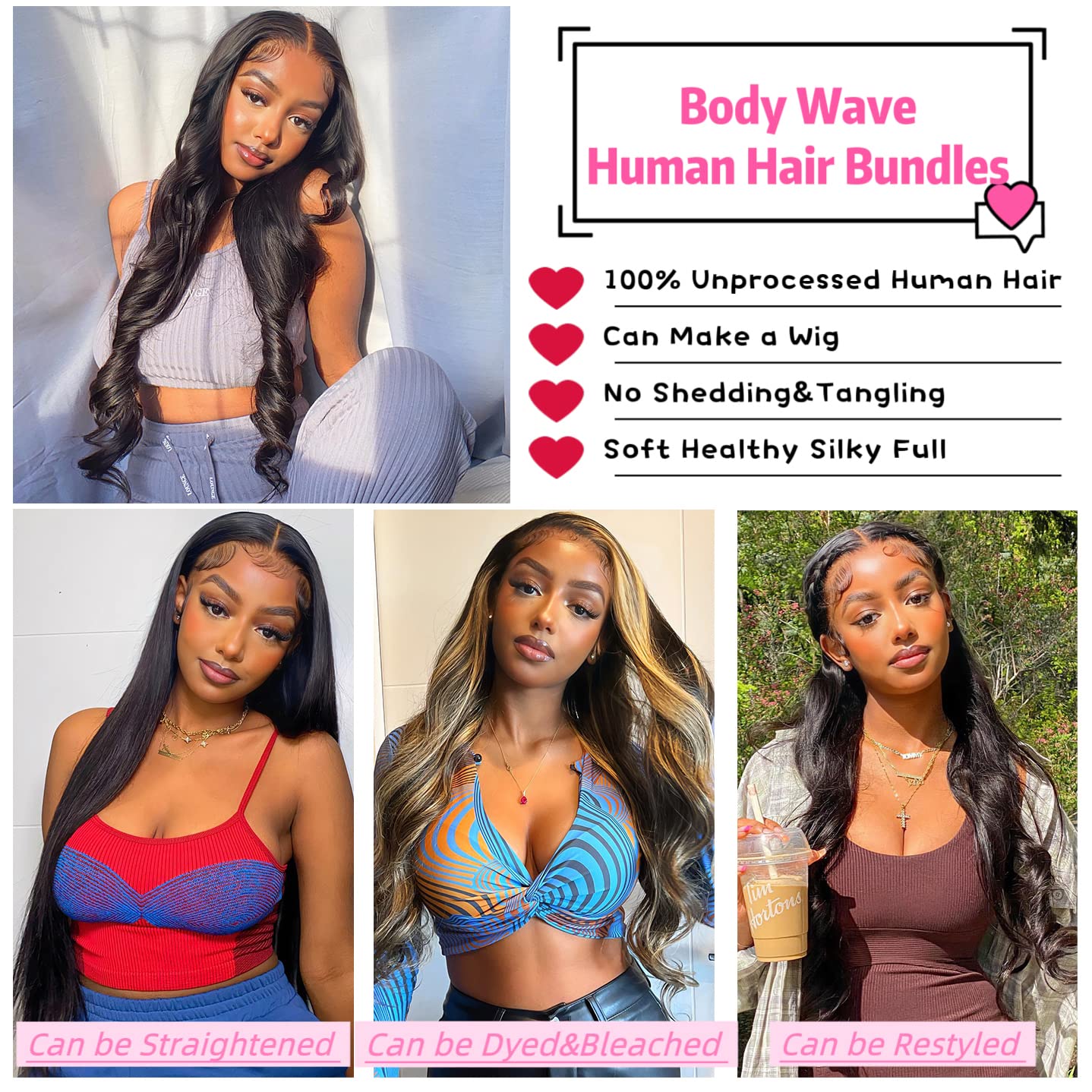 Body Wave Human Hair Bundles Human Hair Brazilian Virgin Body Wave Bundles Ocean Wave 100% Unprocessed Weave Bundles Human Hair