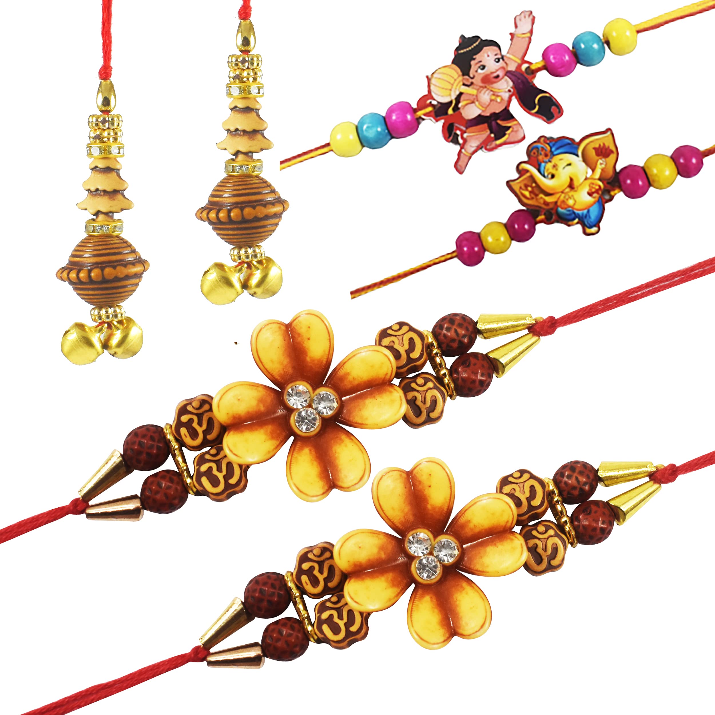 Urvi Creations Set Of 2 Wooden Flower Rakhi Rakhi With 2 Bhabhi Bangle Lumba And 2 Kids For Brother Bhaiya Bhai Kids Rakhi Gift 