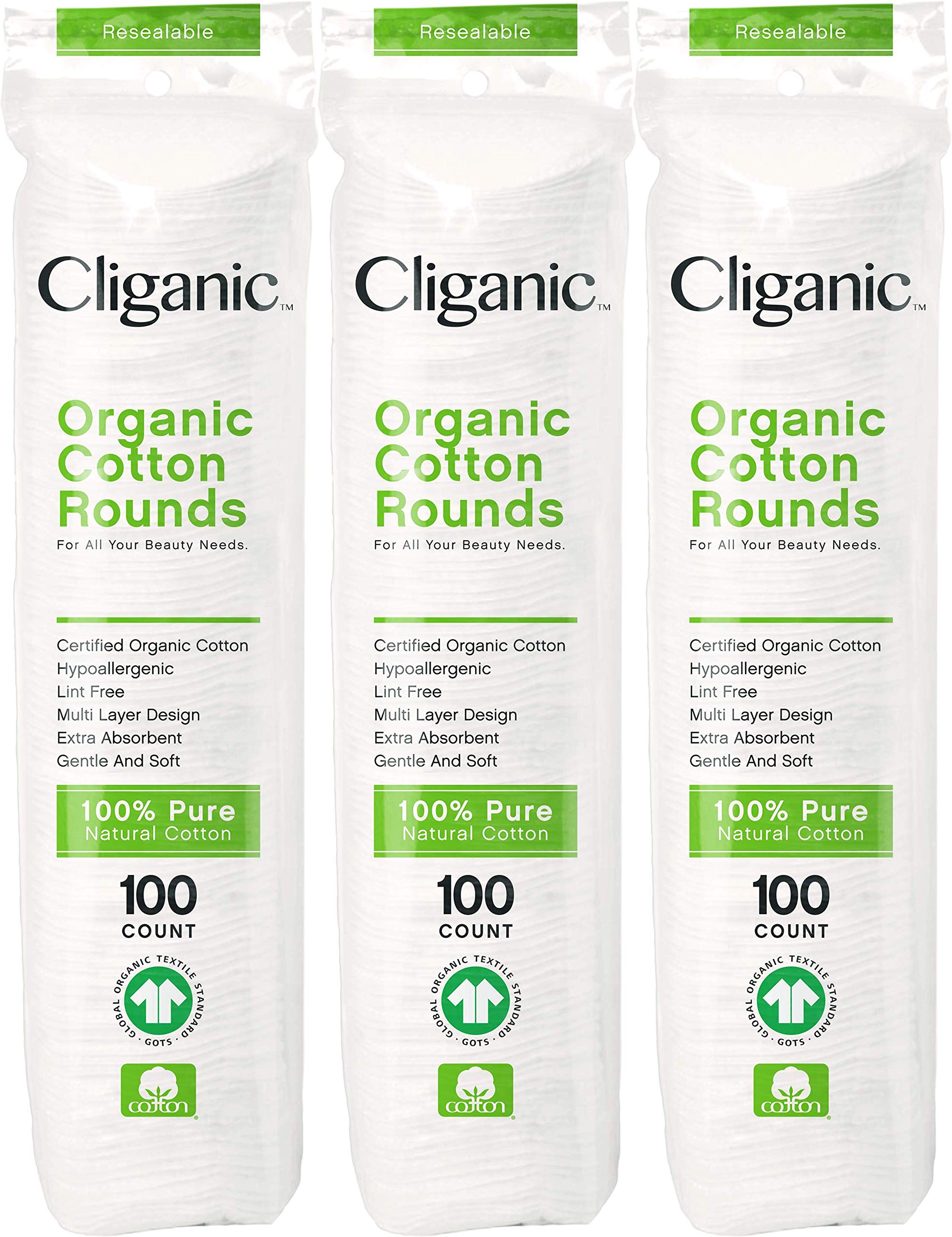 Cliganic Organic Cotton Rounds (300 Count) Makeup Remover Pads, Hypoallergenic, Lint-Free  100% Pure Cotton