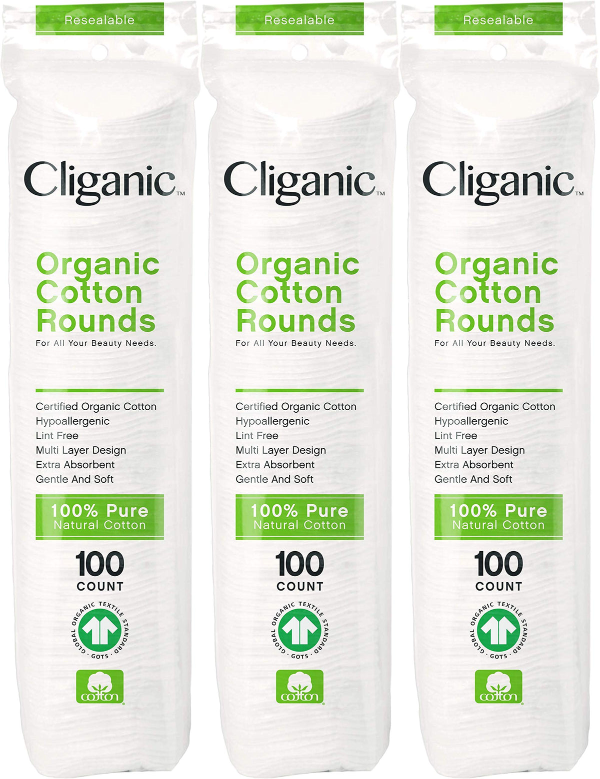 Cliganic Organic Cotton Rounds (300 Count) Makeup Remover Pads, Hypoallergenic, Lint-Free  100% Pure Cotton