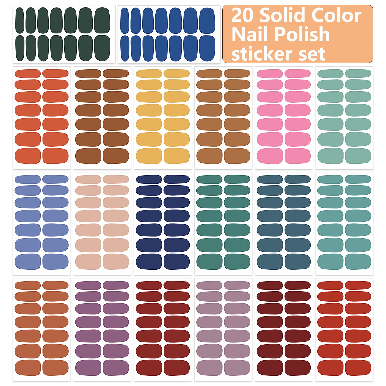 Wokoto 20 Sheets Solid Color Nail Polish Strips With Nail File Self-Adhesive Press On Nail Polish Stickers Nail Strips Full Nail