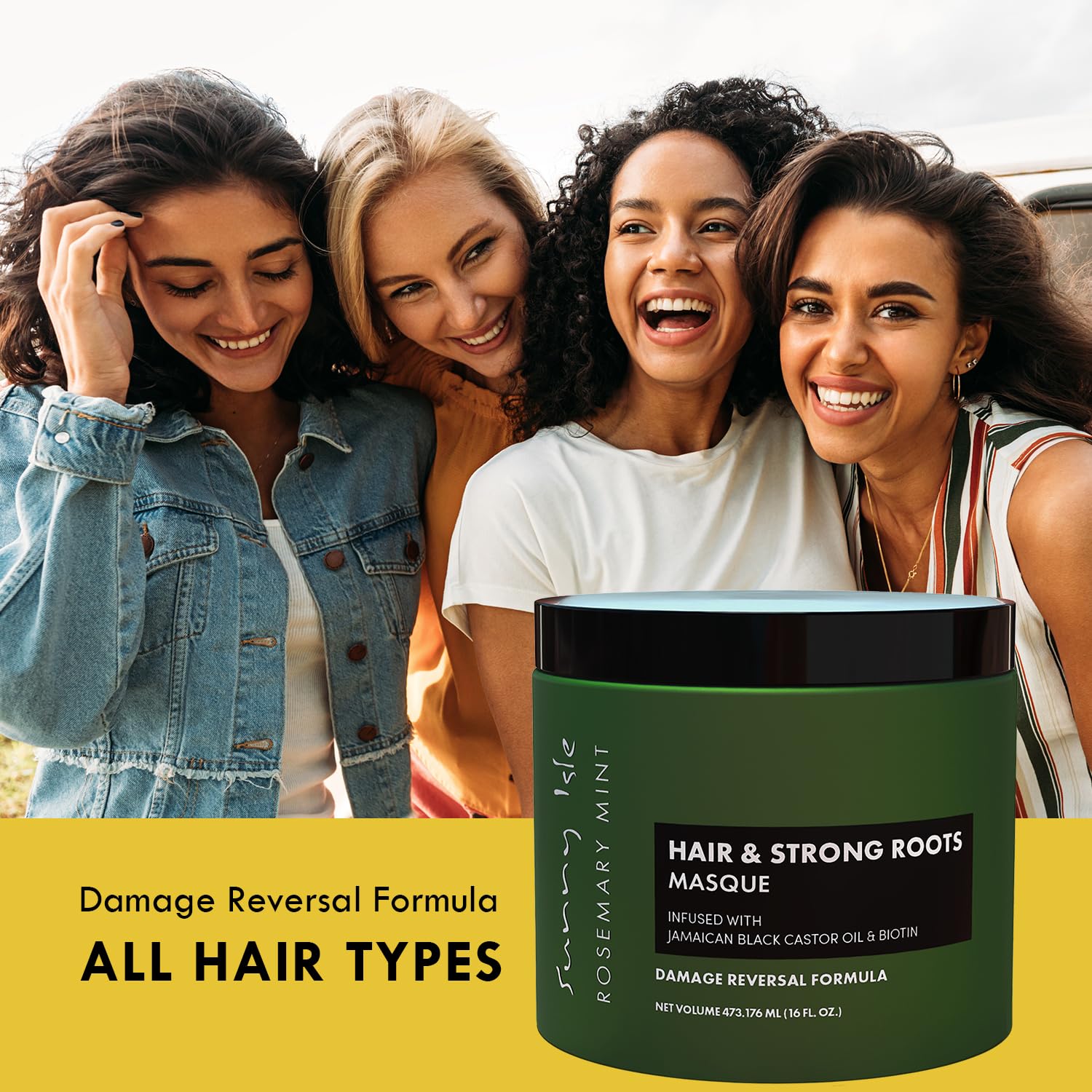 Sunny Isle Rosemary Mint Hair and Strong Roots Masque 16oz | Infused with Biotin and Jamaican Black Castor Oil | Double Growth F