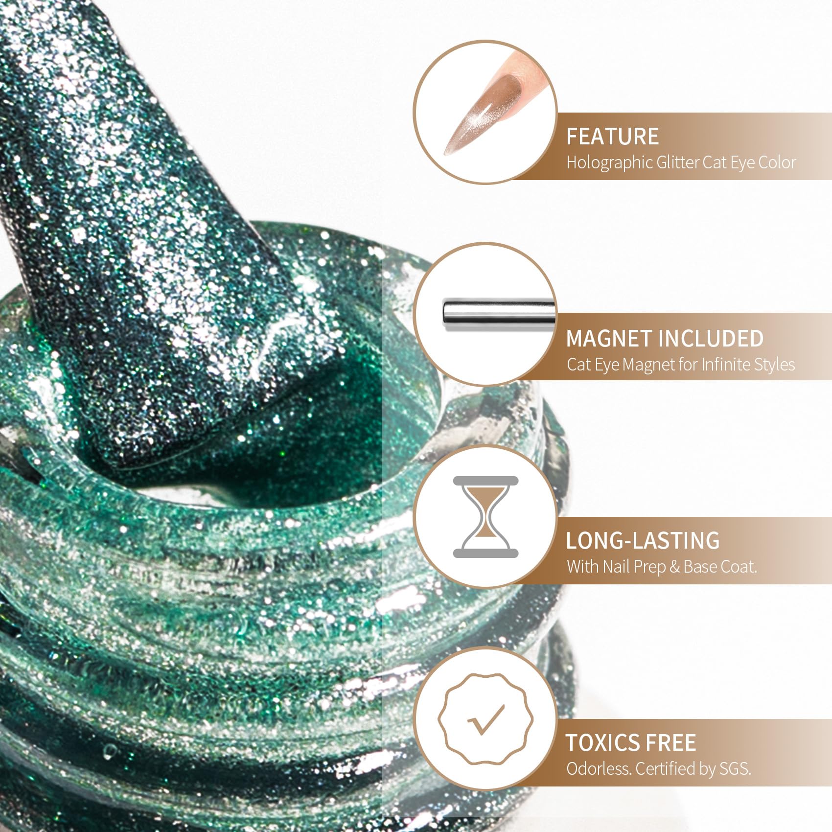 Maychao 15Ml Cat Eye Gel Nail Polish 1Pc Light Green Gel Polish With Magnet Soak Off Holographic Magnetic Nail Polish For Nail A