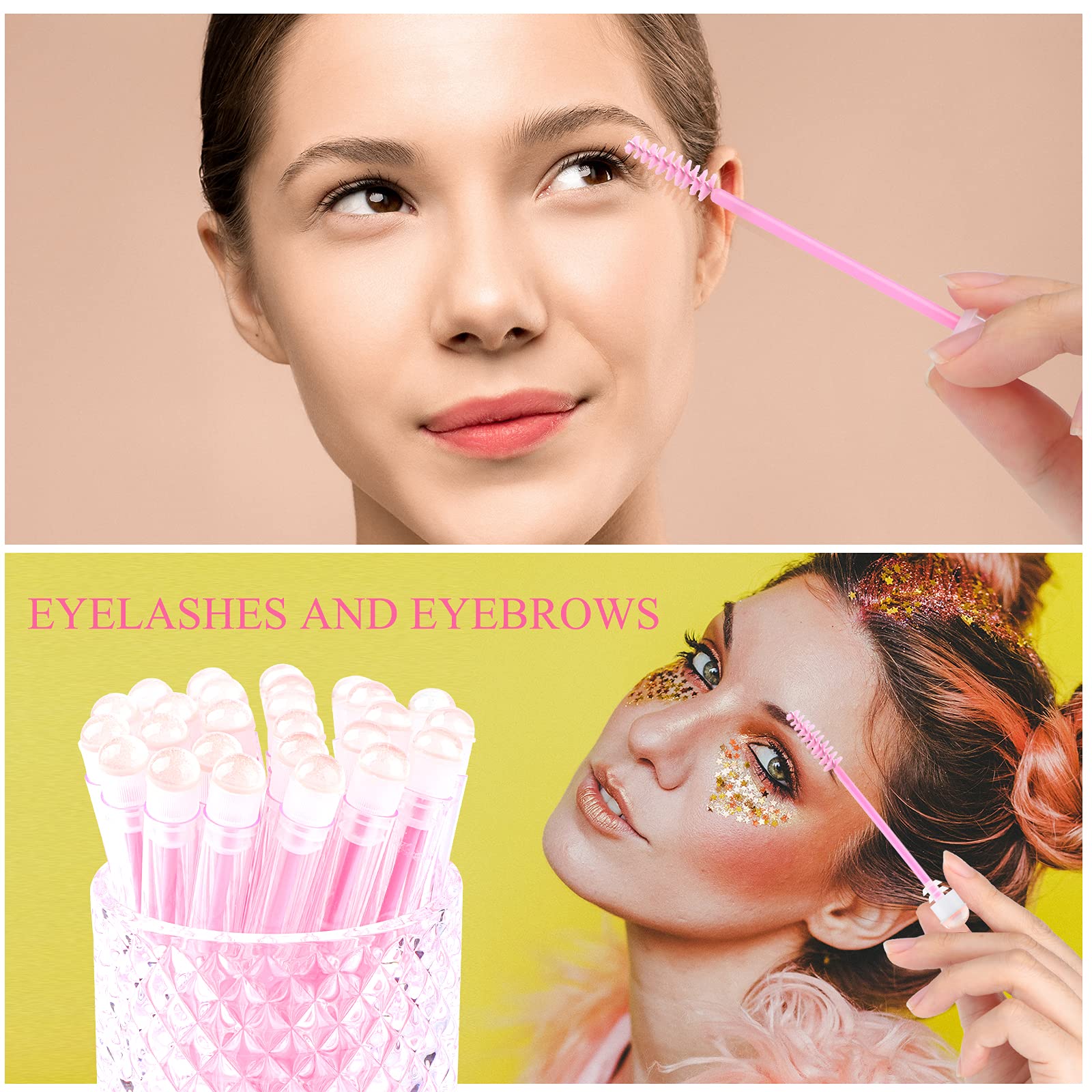 Dming 20 Pieces Disposable Mascara Brushes Eyelash Brush Wand Diamond Mascara Wands with Tube Makeup Tool Lash Spoolies Sanitary