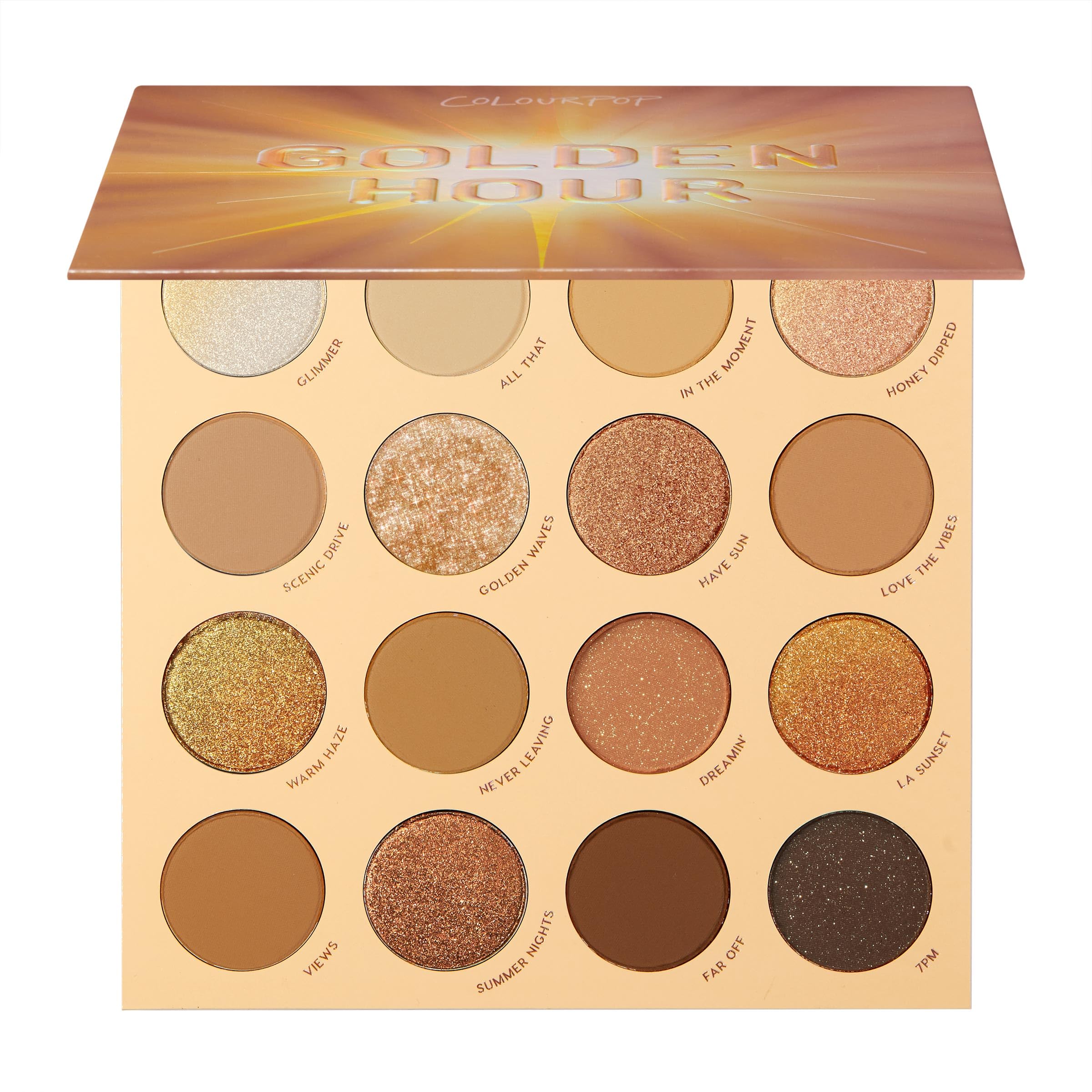 ColourPop Golden Hour Eyeshadow Palette - Sunset Tone Eye Makeup Palette with Duo-Chrome, Metallic, Matte Sparkle & Glitter Fini